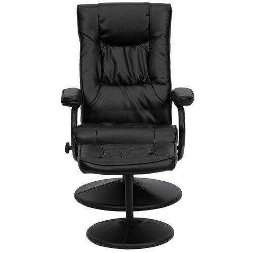 Left. Hivvago - Black Faux Leather Recliner Chair with Swivel Seat and Ottoman - FLROB109.