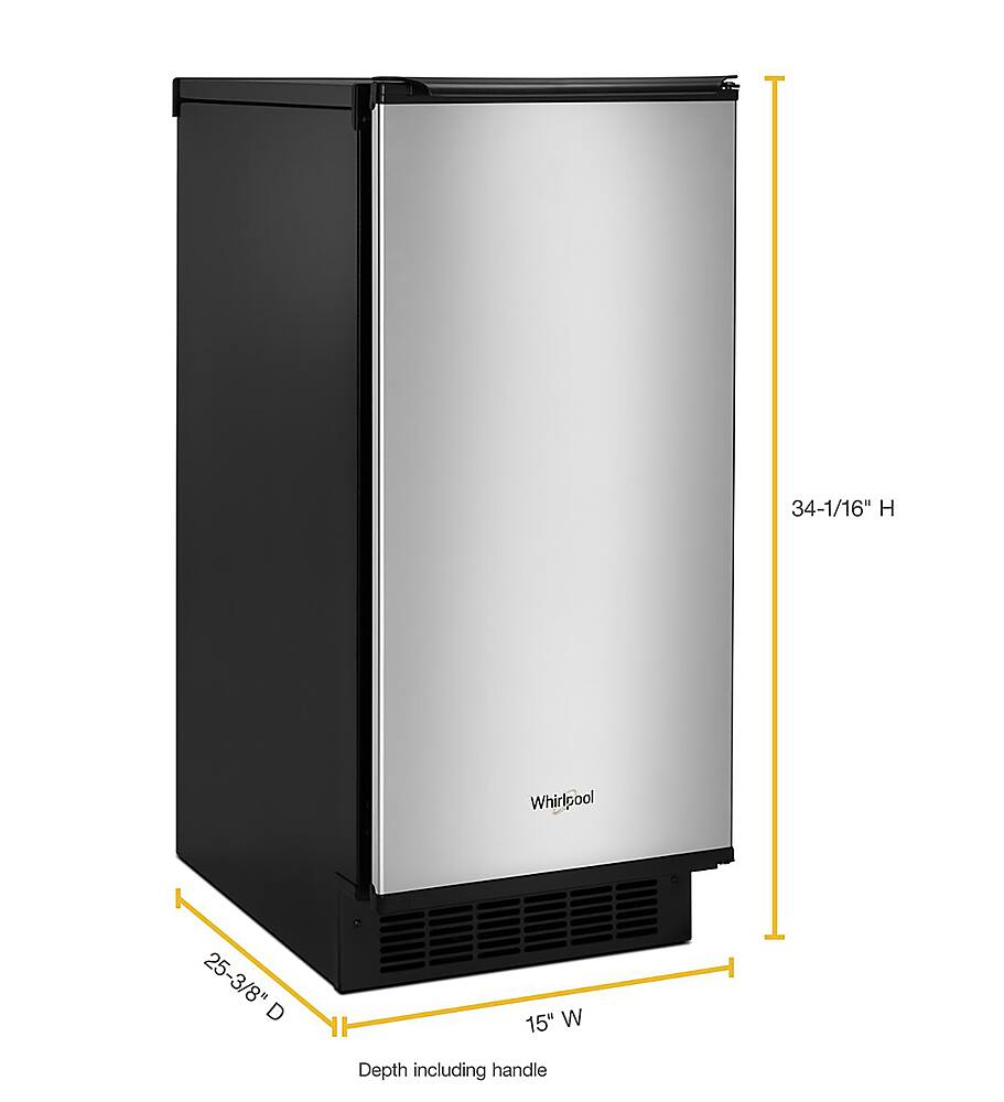 Left. Whirlpool - 15" 29-Lb. Freestanding Icemaker - Stainless steel.