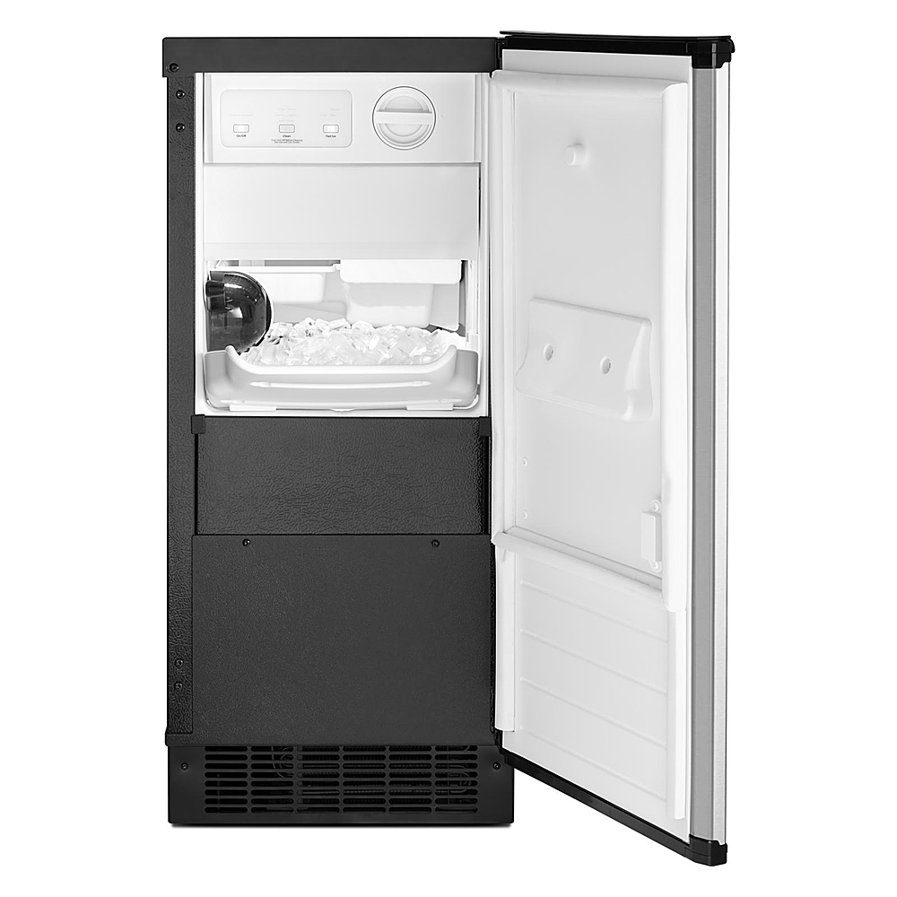 Left View: Whirlpool - 15" 29-Lb. Freestanding Icemaker - Stainless steel