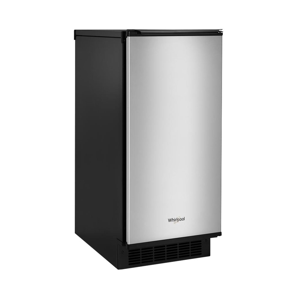 Left View: Whirlpool - 15" 50-Lb. Freestanding Icemaker - Stainless Steel