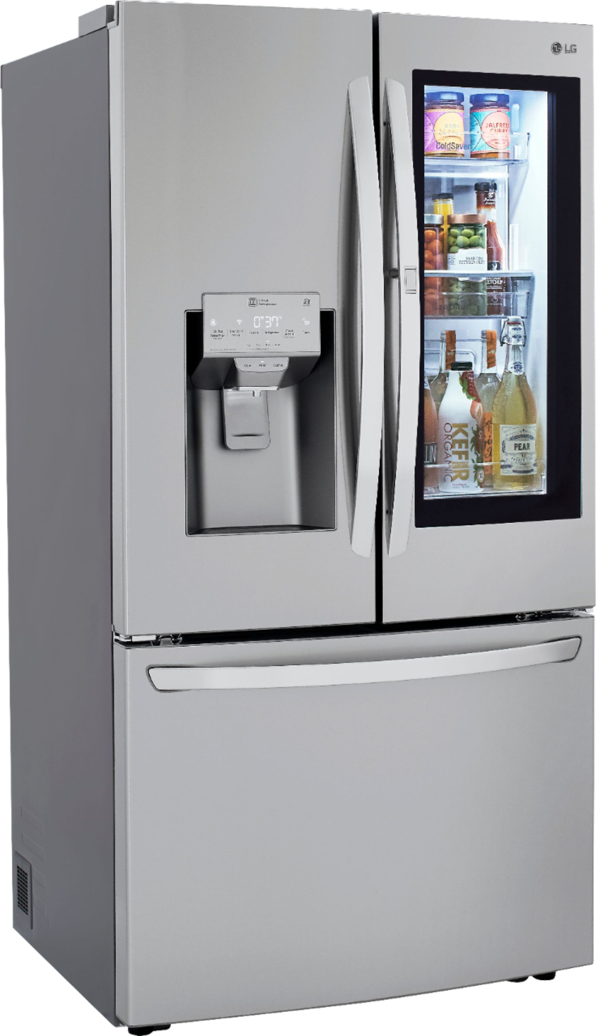 Angle View: LG - 29.7 Cu. Ft. French InstaView Door-in-Door Refrigerator with Craft Ice - Stainless steel