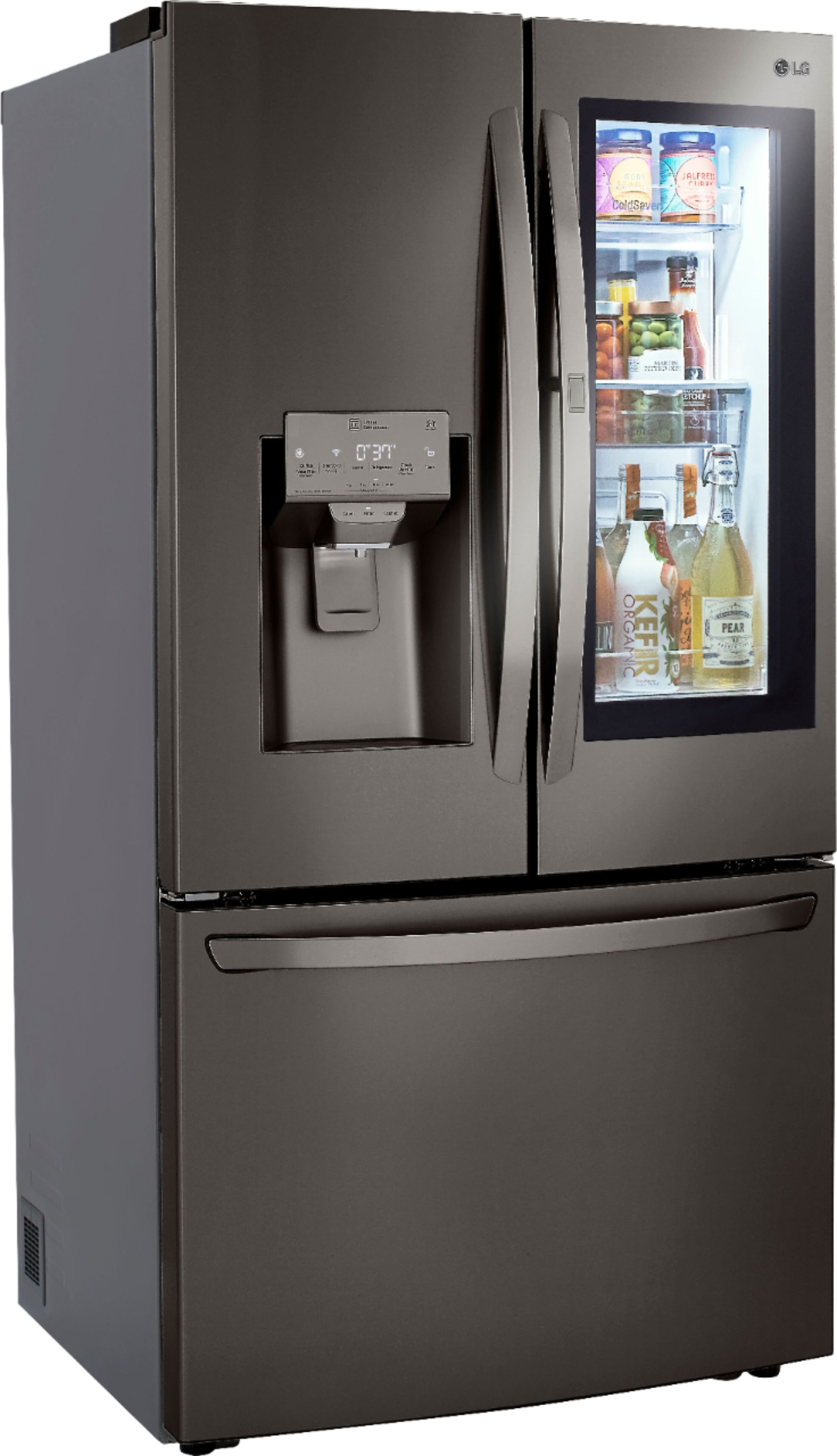 Angle View: LG - 29.7 Cu. Ft. French InstaView Door-in-Door Refrigerator with Craft Ice - Black stainless steel