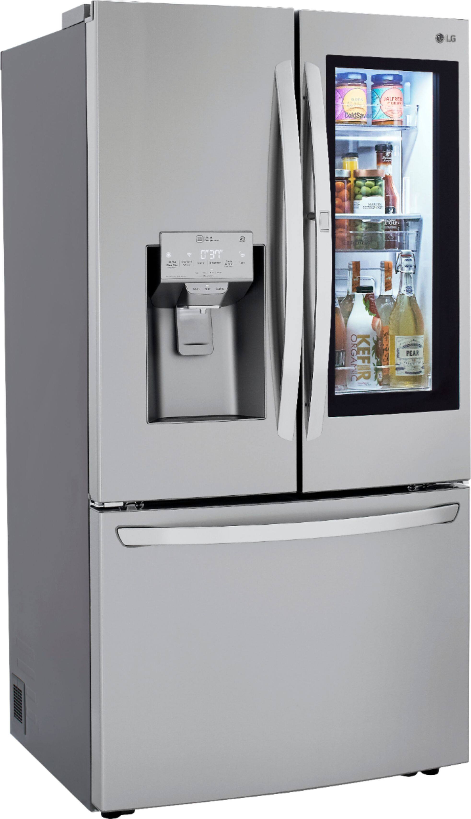 Angle. LG - 23.5 Cu. Ft. French Door-in-Door Counter-Depth Smart Refrigerator with Craft Ice - Stainless Steel.