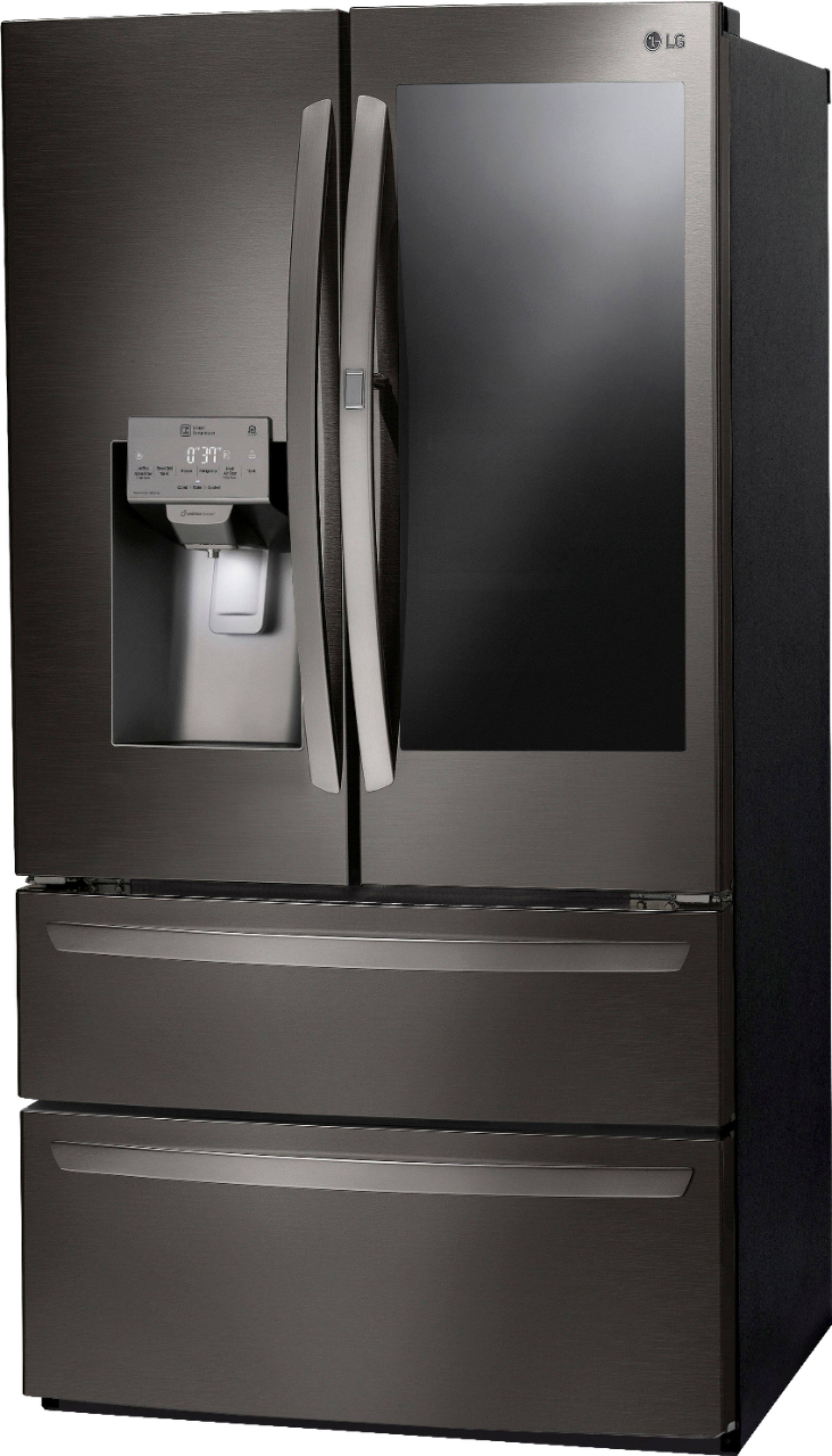 Left. LG - 27.8 Cu. Ft. 4-Door French Door Smart Refrigerator with InstaView - Black Stainless steel.