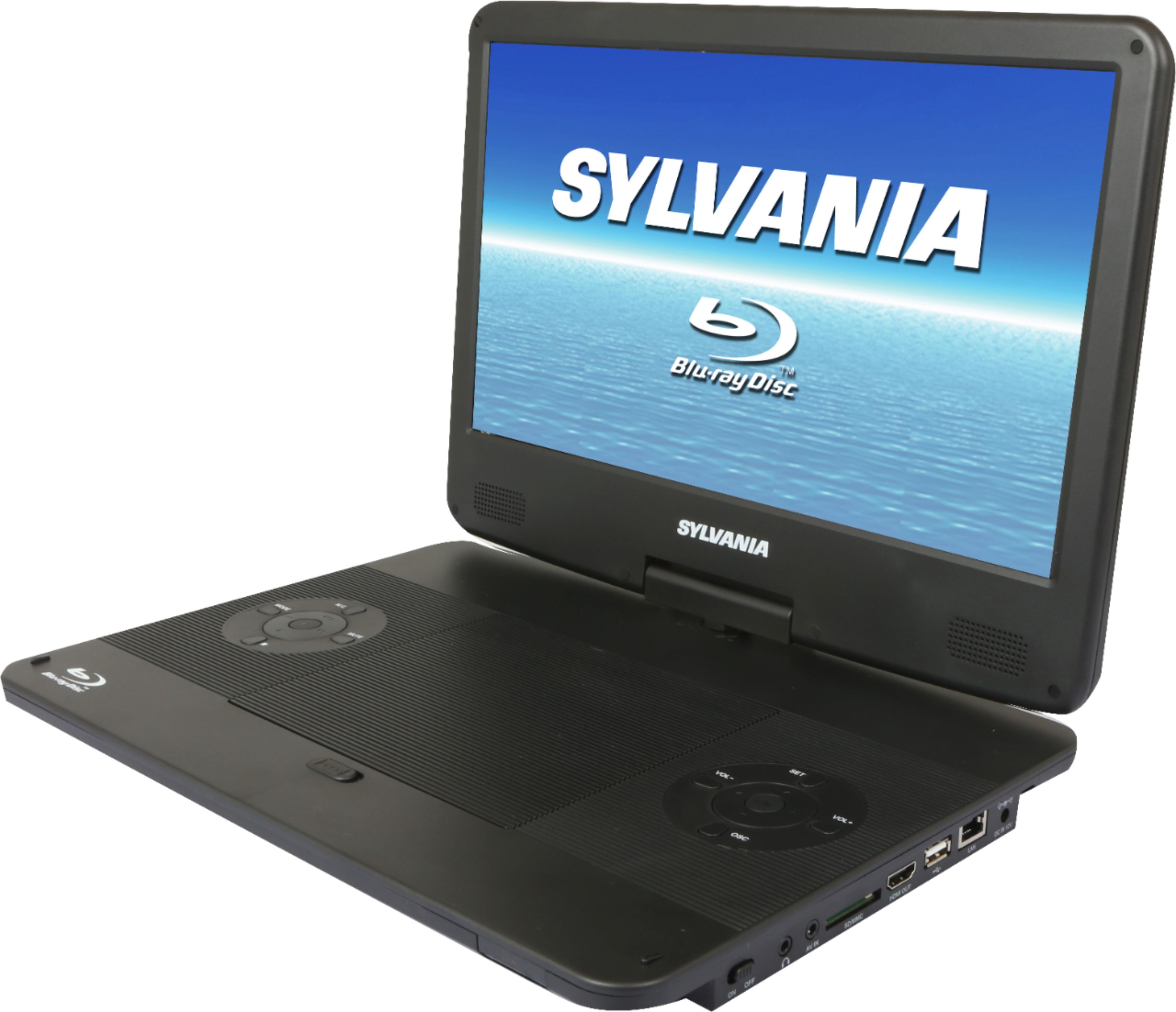 Left View: Sylvania - 13.3” Portable Blu-ray Player with Swivel Screen - Black