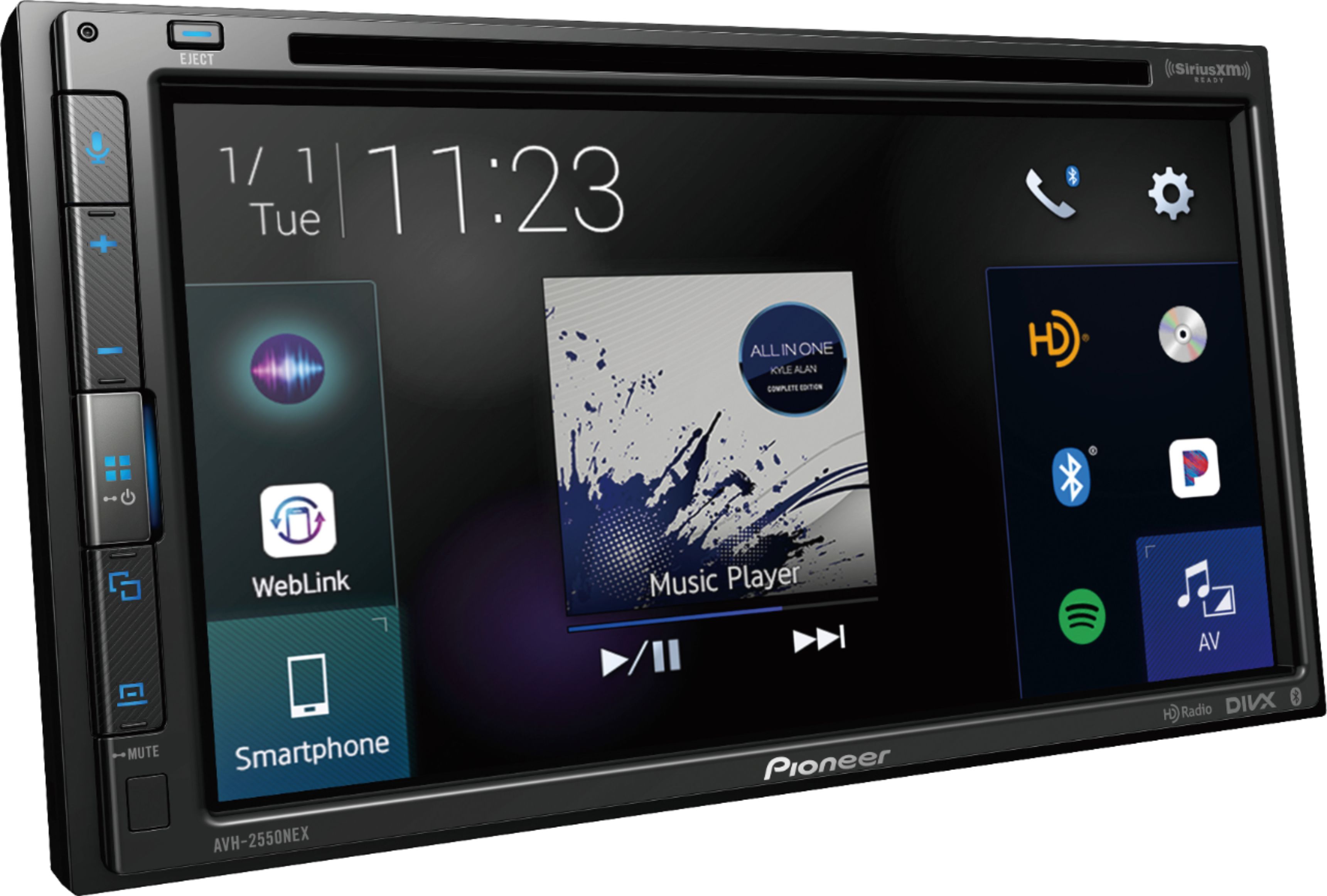 Angle View: Pioneer - 6.8" Android Auto™ and Apple CarPlay® Bluetooth® Digital Media (DM) Receiver - Black