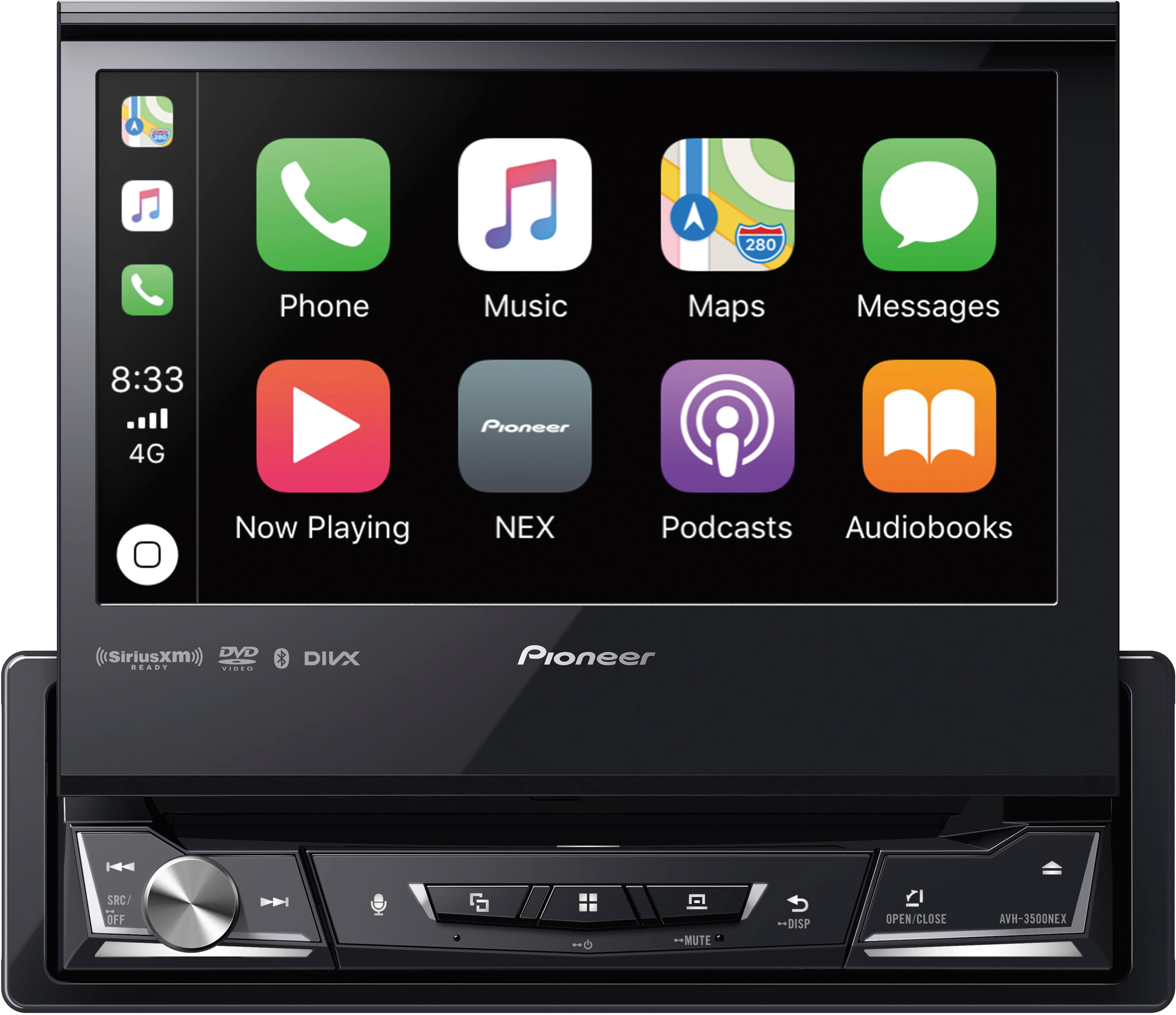 Front. Pioneer - 7" Motorized Android Auto™ and Apple CarPlay® Bluetooth® Digital Media (DM) Receiver - Black.