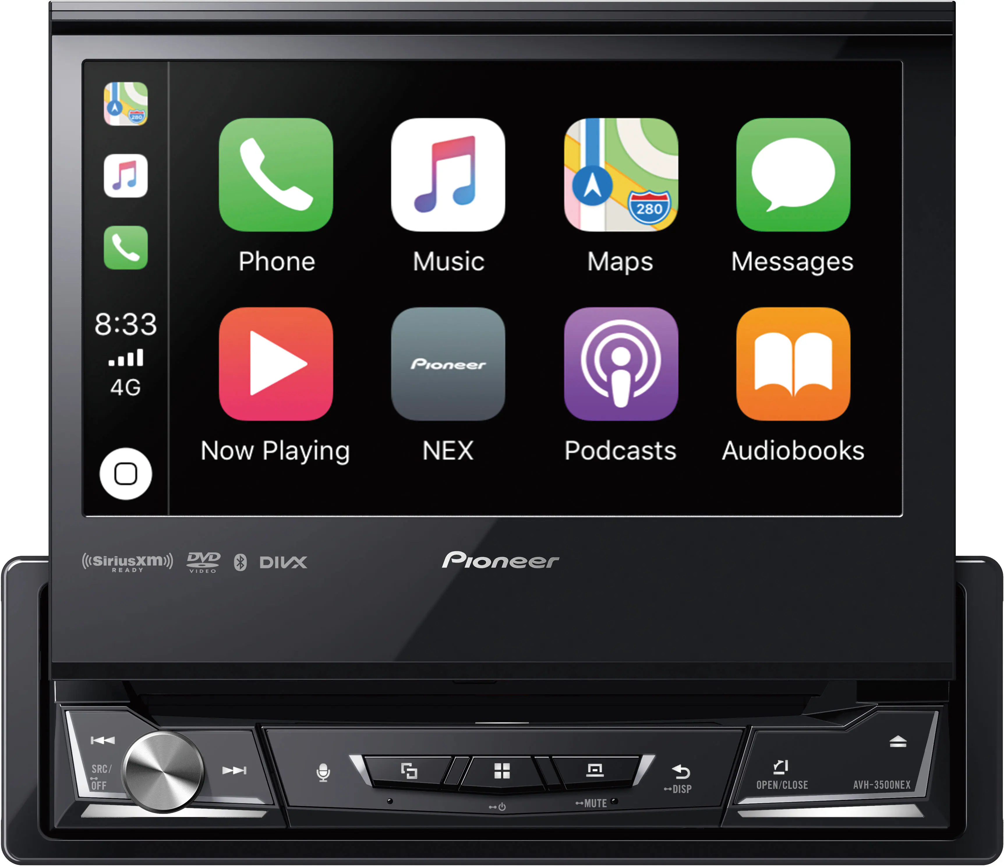 Pioneer - 7" Motorized Android Auto and Apple CarPlay Bluetooth Digital Media (DM) Receiver - Black