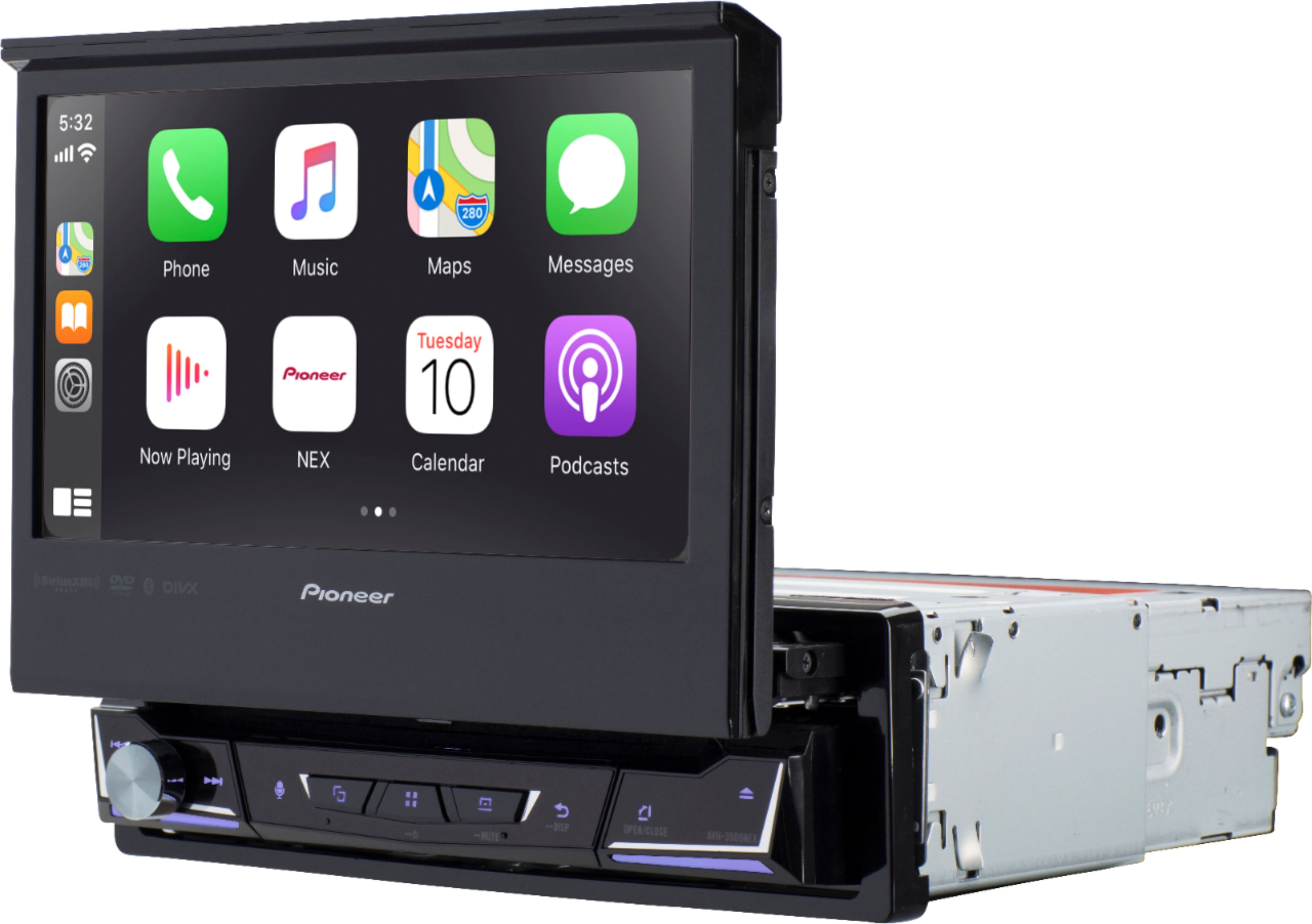 Left. Pioneer - 7" Motorized Android Auto™ and Apple CarPlay® Bluetooth® Digital Media (DM) Receiver - Black.