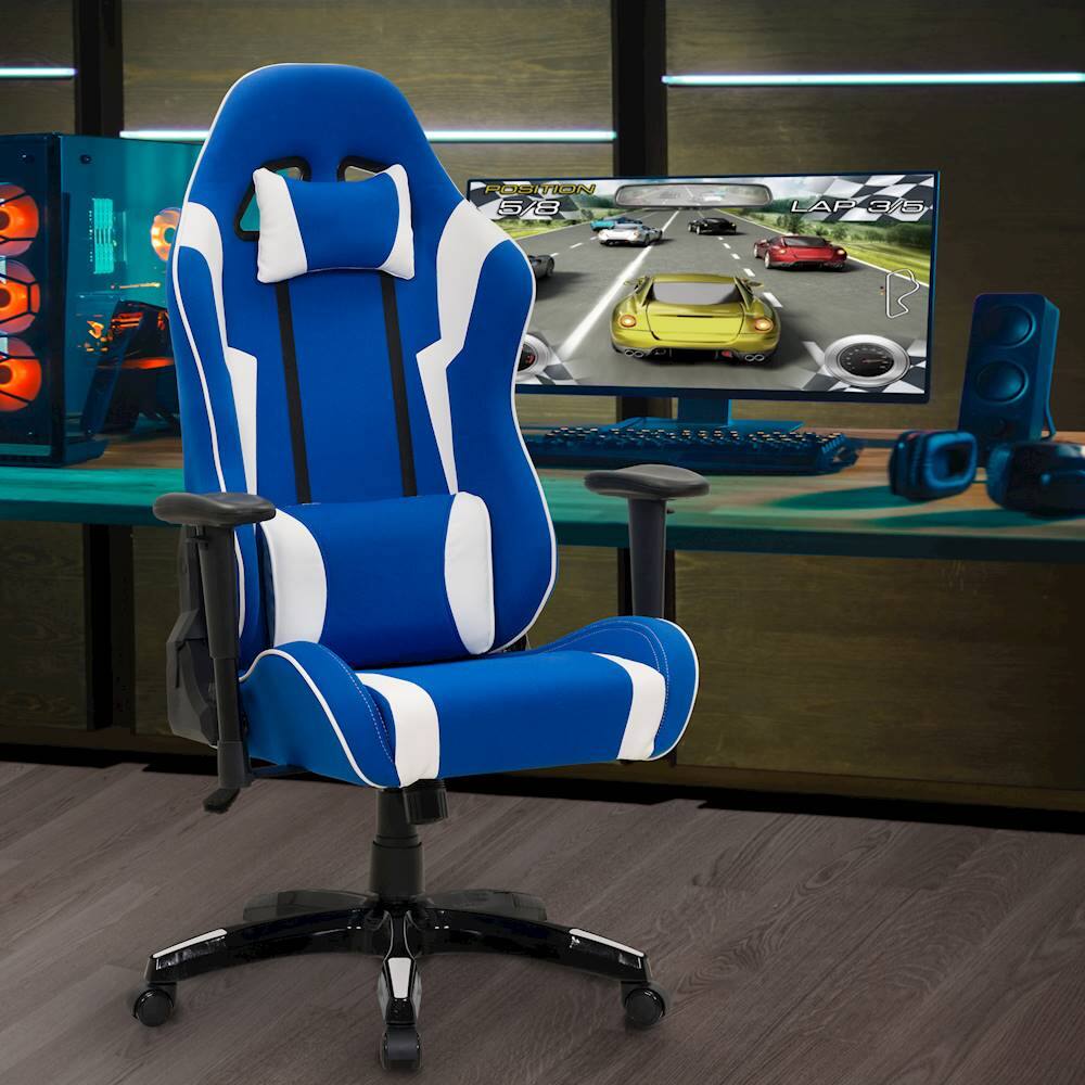 Alt View 18. CorLiving - High-Back Ergonomic Gaming Chair - Blue/Mesh White.