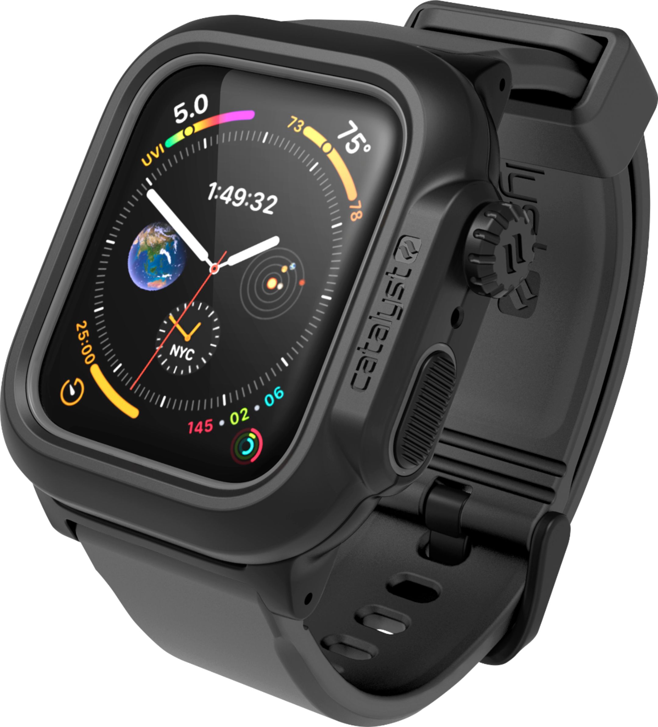 Left View: ZAGG - InvisibleShield Glass+ 360 Screen Protector for Apple Watch Series 4 44mm and Series 5 44mm - Black