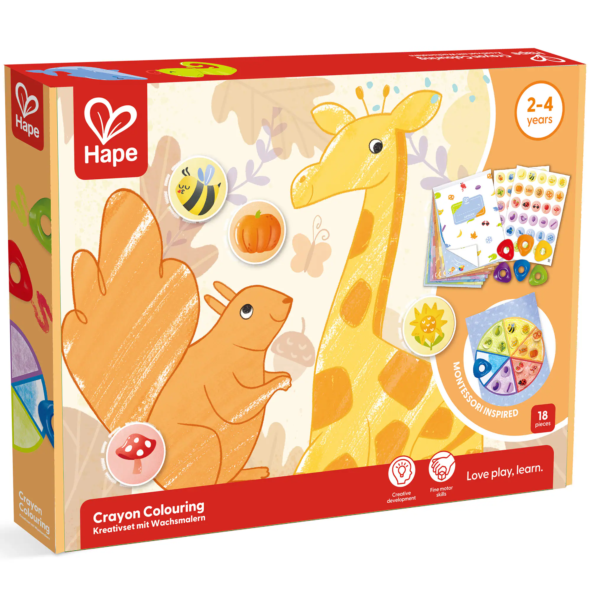 Hape Hape 2-4 years DS Crayon Colouring Kreativset mit Wachsmalern & MONTESORI-INSPIRED pieces 18 play, learn. Love for motor skill development.