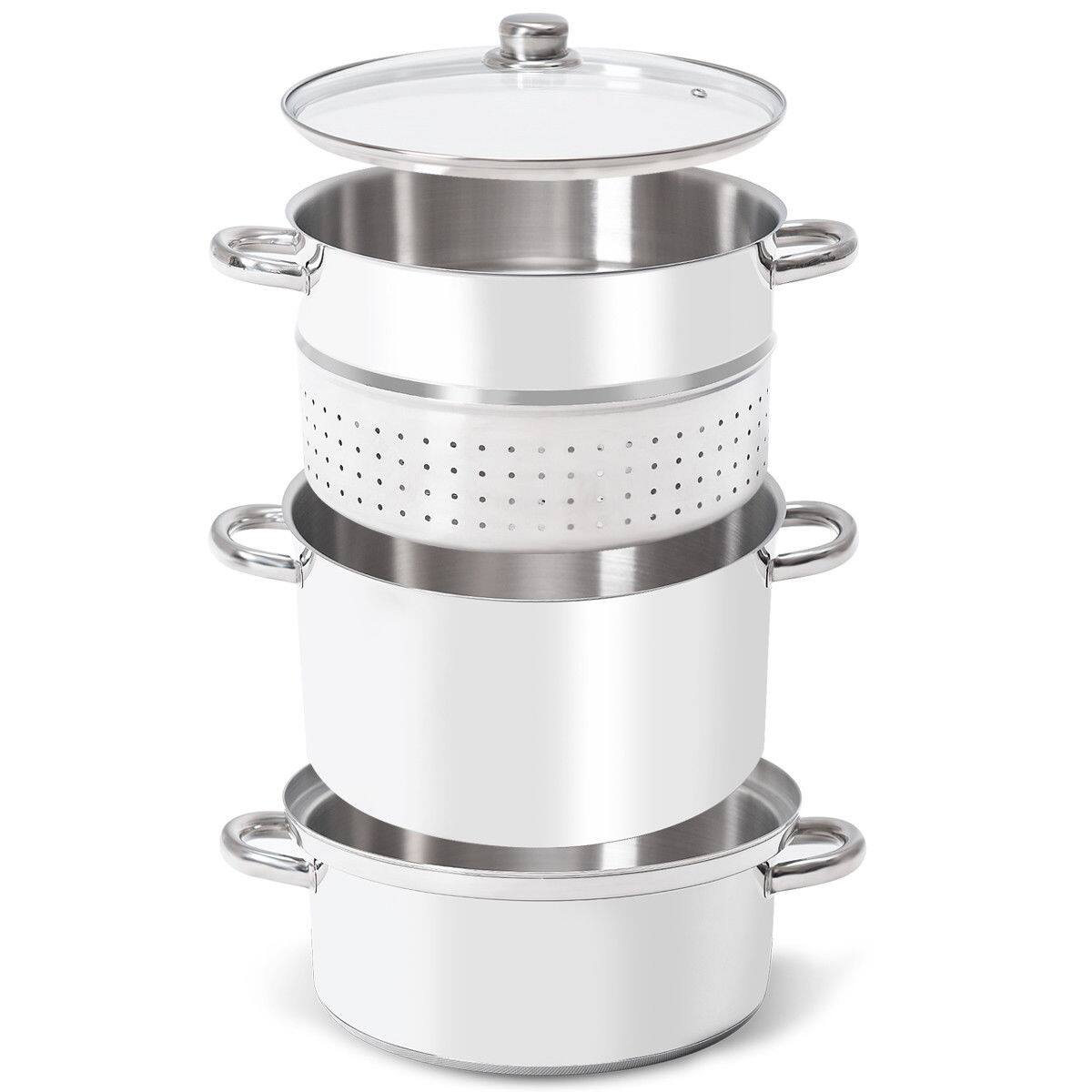 Alt View 7. Costway - Costway 11-Quart Stainless Fruit Juicer Steamer Stove Top w/ Tempered Glass Lid - Sliver.