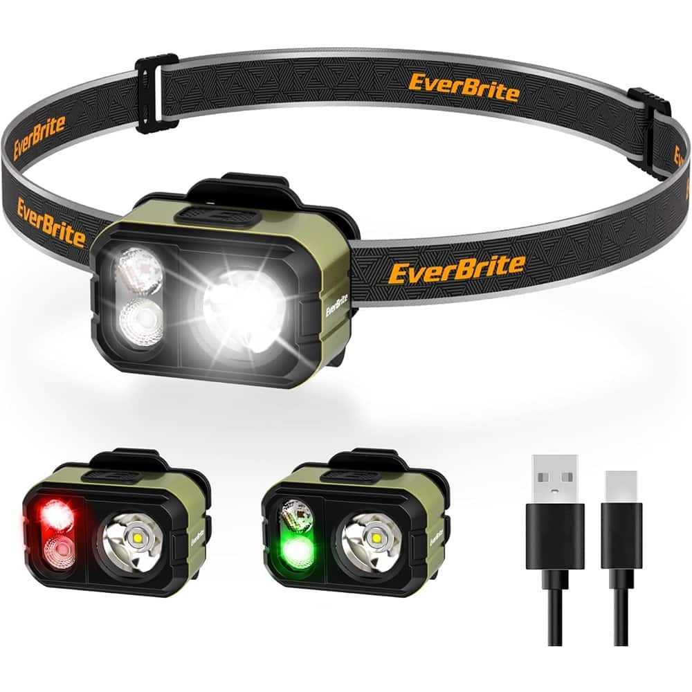 Schertz - Rechargeable LED Headlamp, 1.59oz Ultra-Light, IP67 Waterproof, 7 Modes - Green