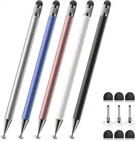 Core Tech - 2-in-1 Stylus Pens (5-Pack) for Touchscreen Devices High Precision Stylus for iPhone, iPad, Android Tablets Smartphone - Black/White/Blue/Rose Gold/Silver