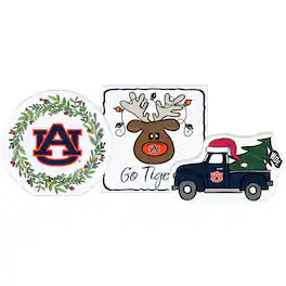 Magnolia Lane - Auburn Tigers Holiday Tabletop Block Decor Set - Multicolor