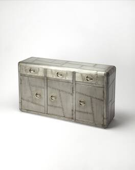 Butler Specialty - Midway Aviator Themed Metal Console Cabinet - Silver