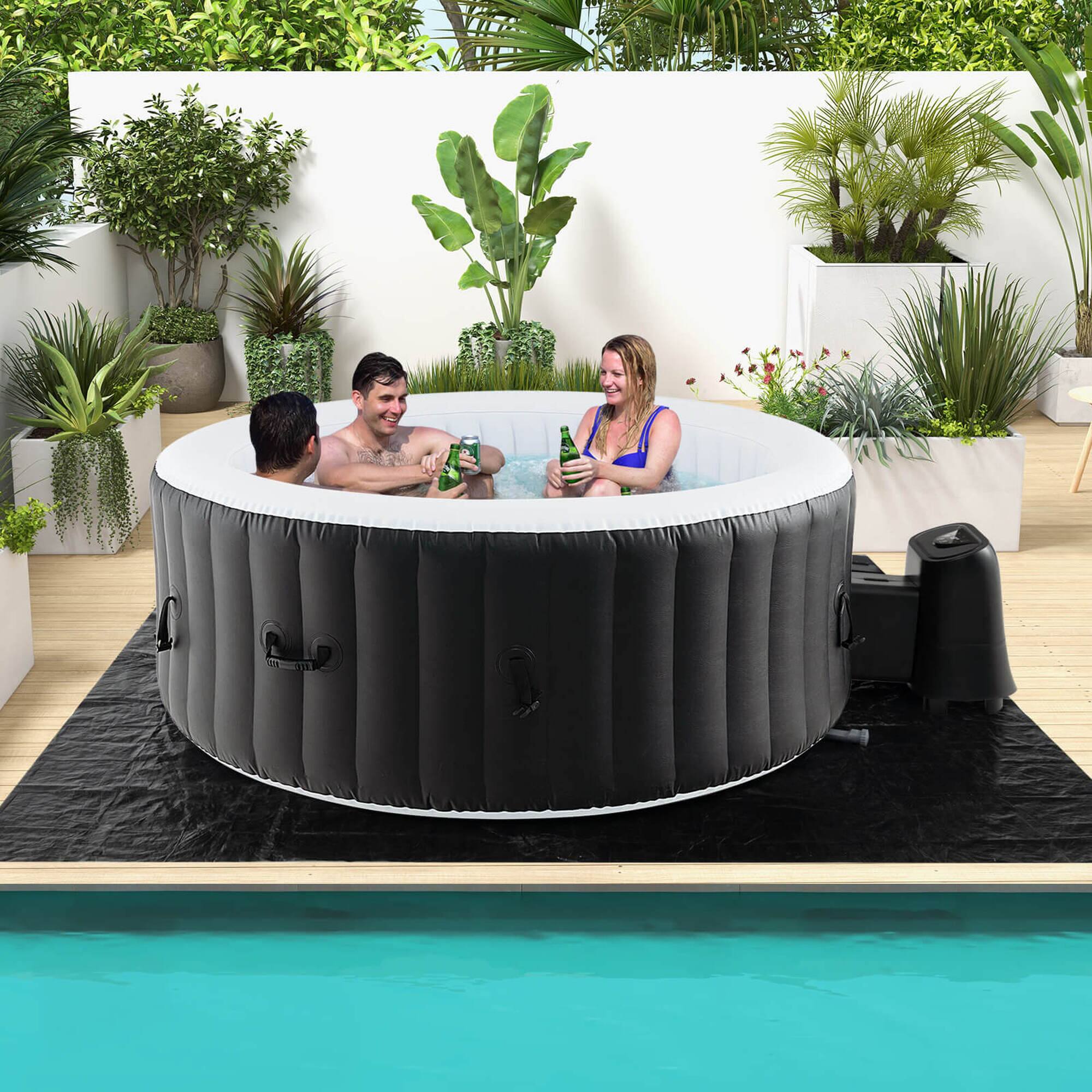 Alt View 2. Costway - Costway 70" Round SPA Pool Inflatable Hot Tub with 110 Air Jets Electric Heater Pump - Black + White.