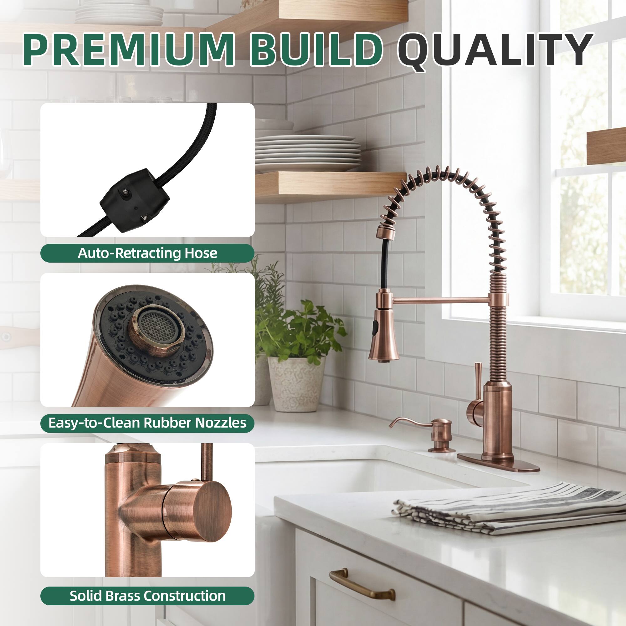 PREMIUM BUILD QUALITY

- Auto-Retracting Hose
- Easy-to-Clean Rubber Nozzles
- Solid Brass Construction