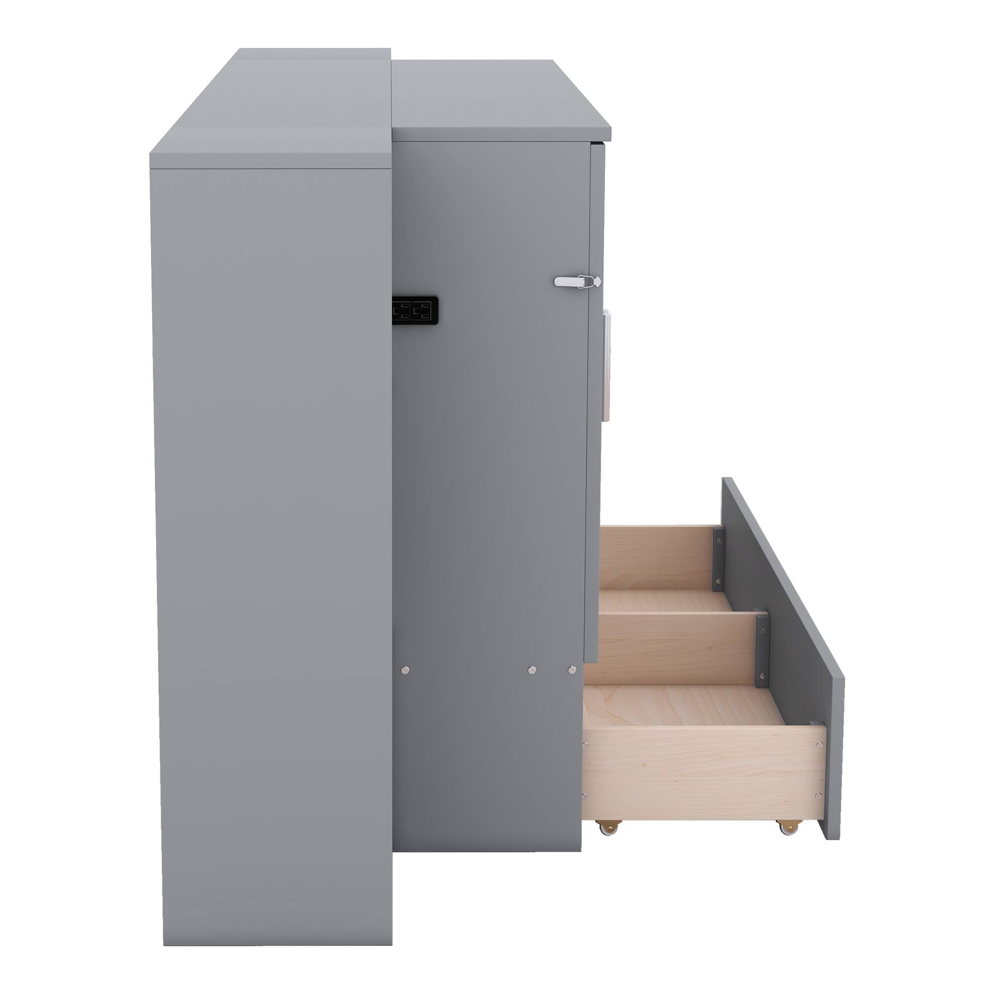 Alt View 10. Tiramisubest - Full Size Gray Murphy Bed with Shelves, Drawers, USB Ports, 93x76x44 inches, Space-saving - Gray.