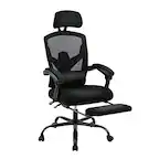 Front. Bestier - Retractable Footrest Ergonomic Swivel Office Chair with Lumbar Support Pillow and Padded Armrests - Black.