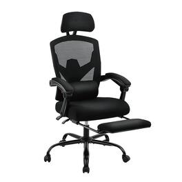 Bestier - Retractable Footrest Ergonomic Swivel Office Chair with Lumbar Support Pillow and Padded Armrests - Black