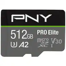 Front. PNY - Pro Elite 512GB MicroSDXC U3 Flash Memory Card - Black/Gray/Green/White.