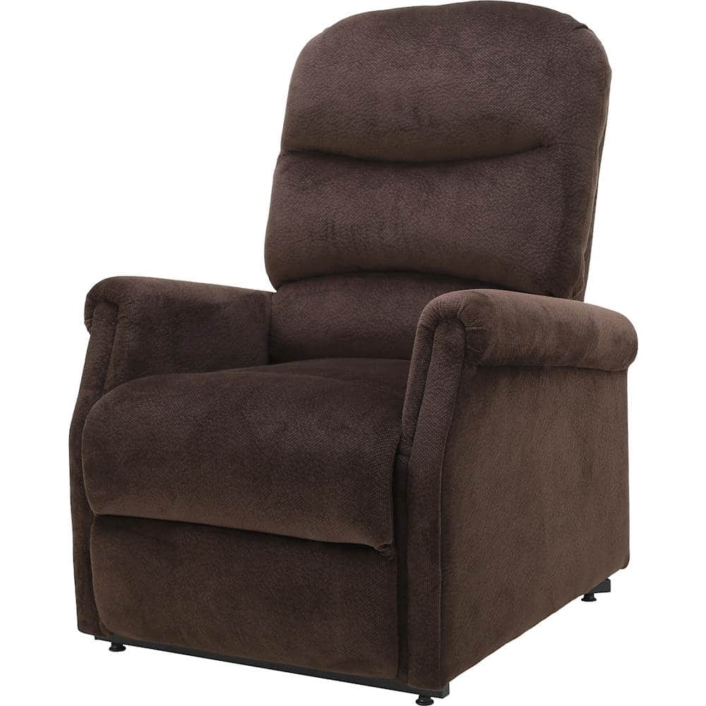 Left View: Noble House - Stanhope Power Lift Up Fabric Recliner - Chocolate