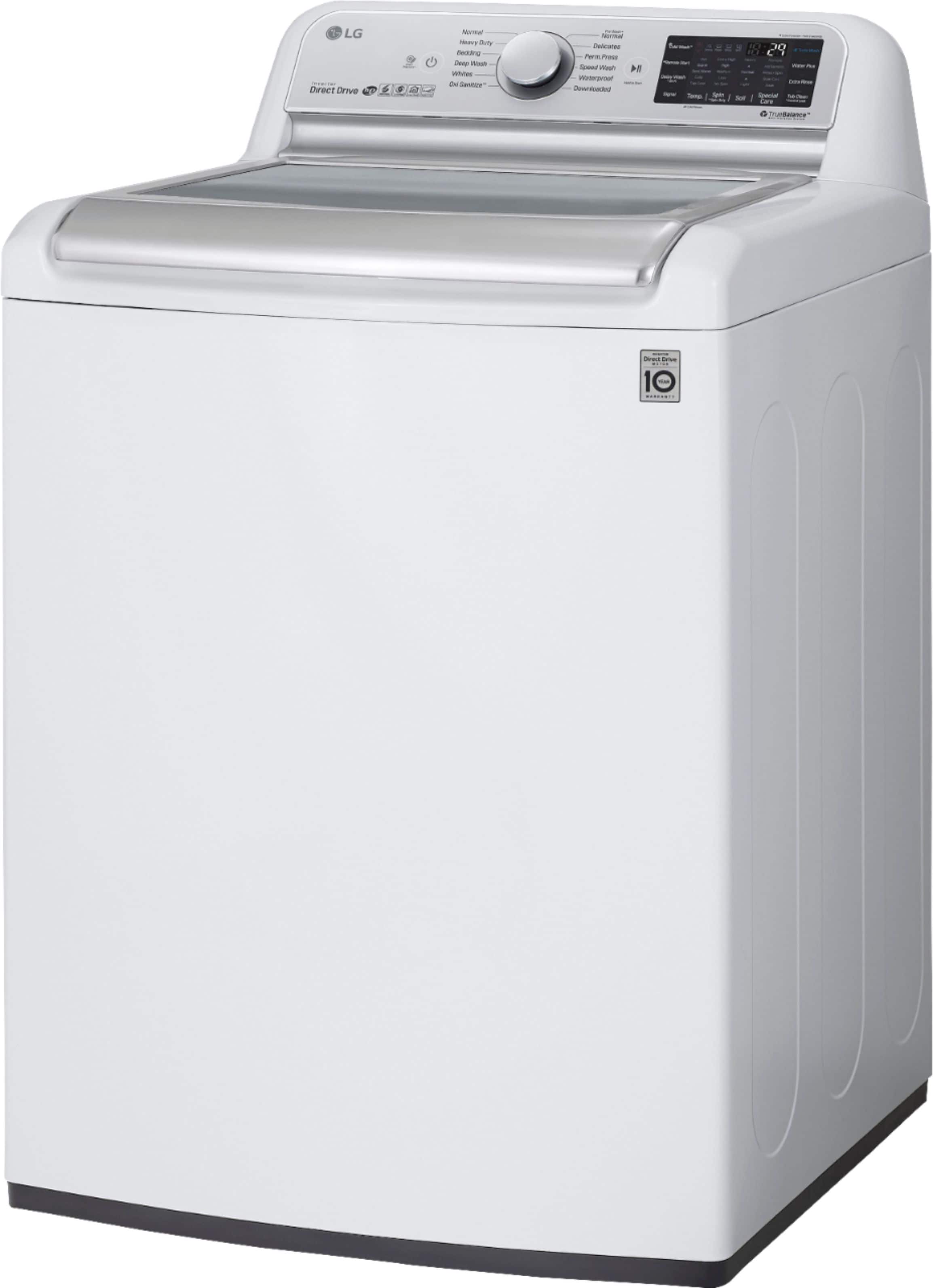 Left. LG - 5.5 Cu. Ft. High-Efficiency Smart Top Load Washer with TurboWash3D Technology - White.
