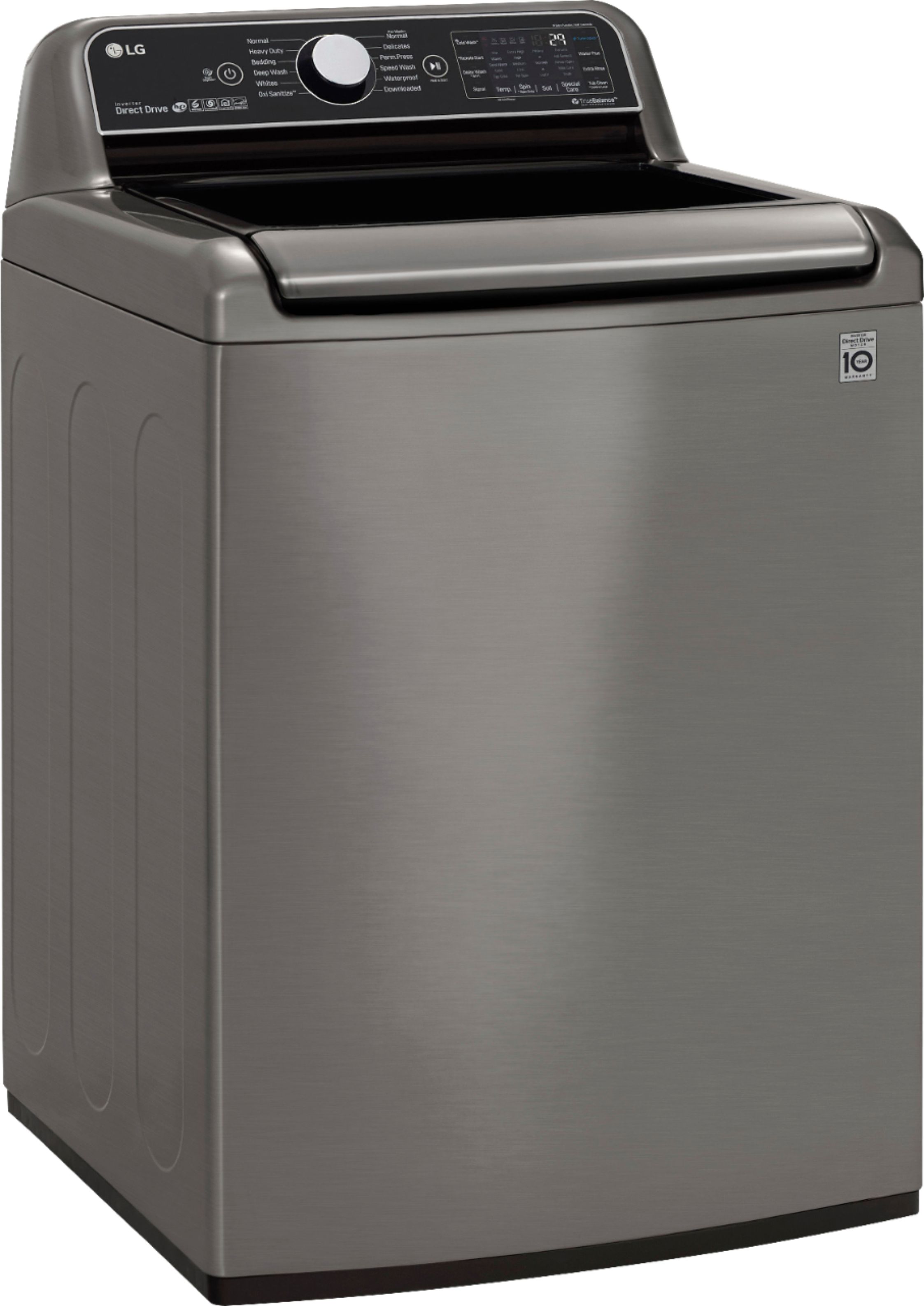 Angle View: LG - 5.5 Cu. Ft. High-Efficiency Smart Top Load Washer with TurboWash3D Technology - Graphite Steel