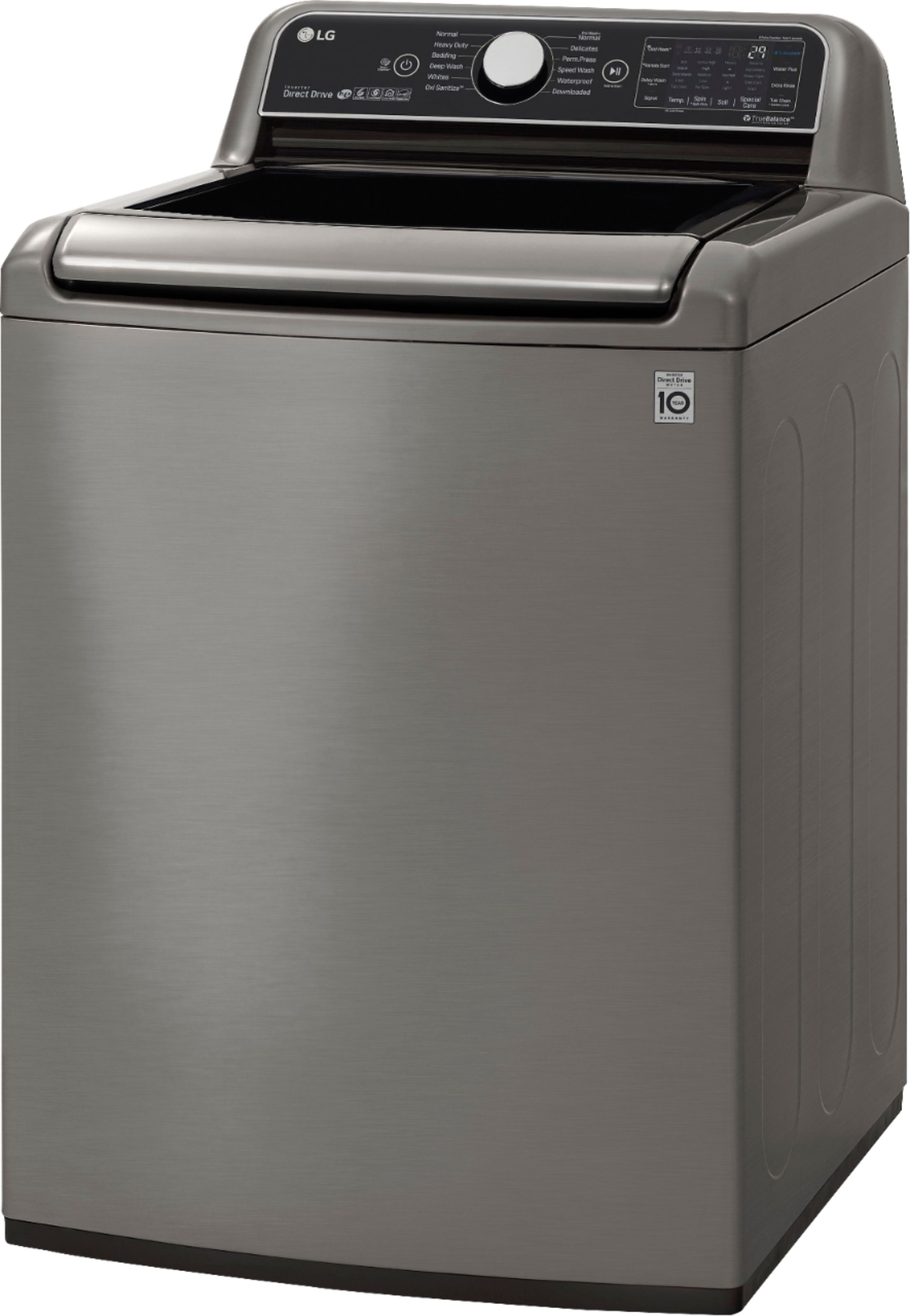Left View: LG - 5.5 Cu. Ft. High-Efficiency Smart Top Load Washer with TurboWash3D Technology - Graphite Steel
