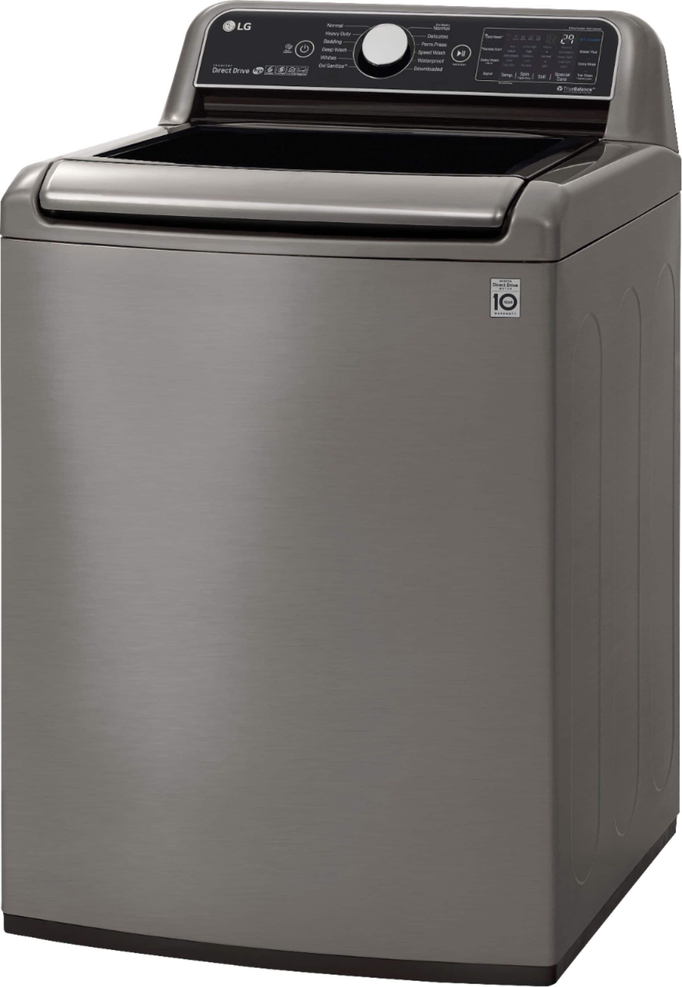 Left. LG - 5.5 Cu. Ft. High-Efficiency Smart Top Load Washer with TurboWash3D Technology - Graphite Steel.