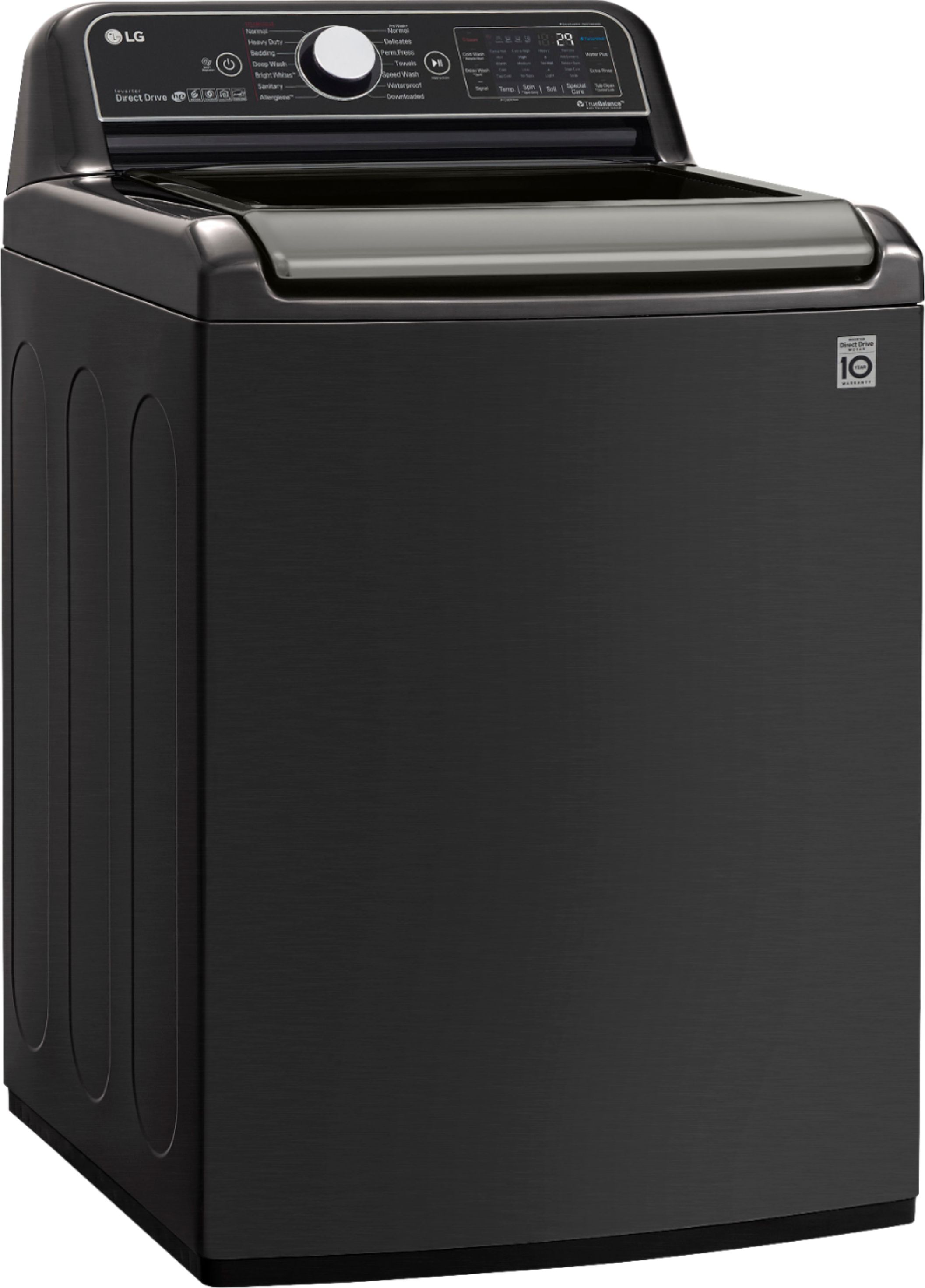 Angle View: LG - 5.5 Cu. Ft. High-Efficiency Smart Top Load Washer with Steam and TurboWash3D Technology - Black Steel