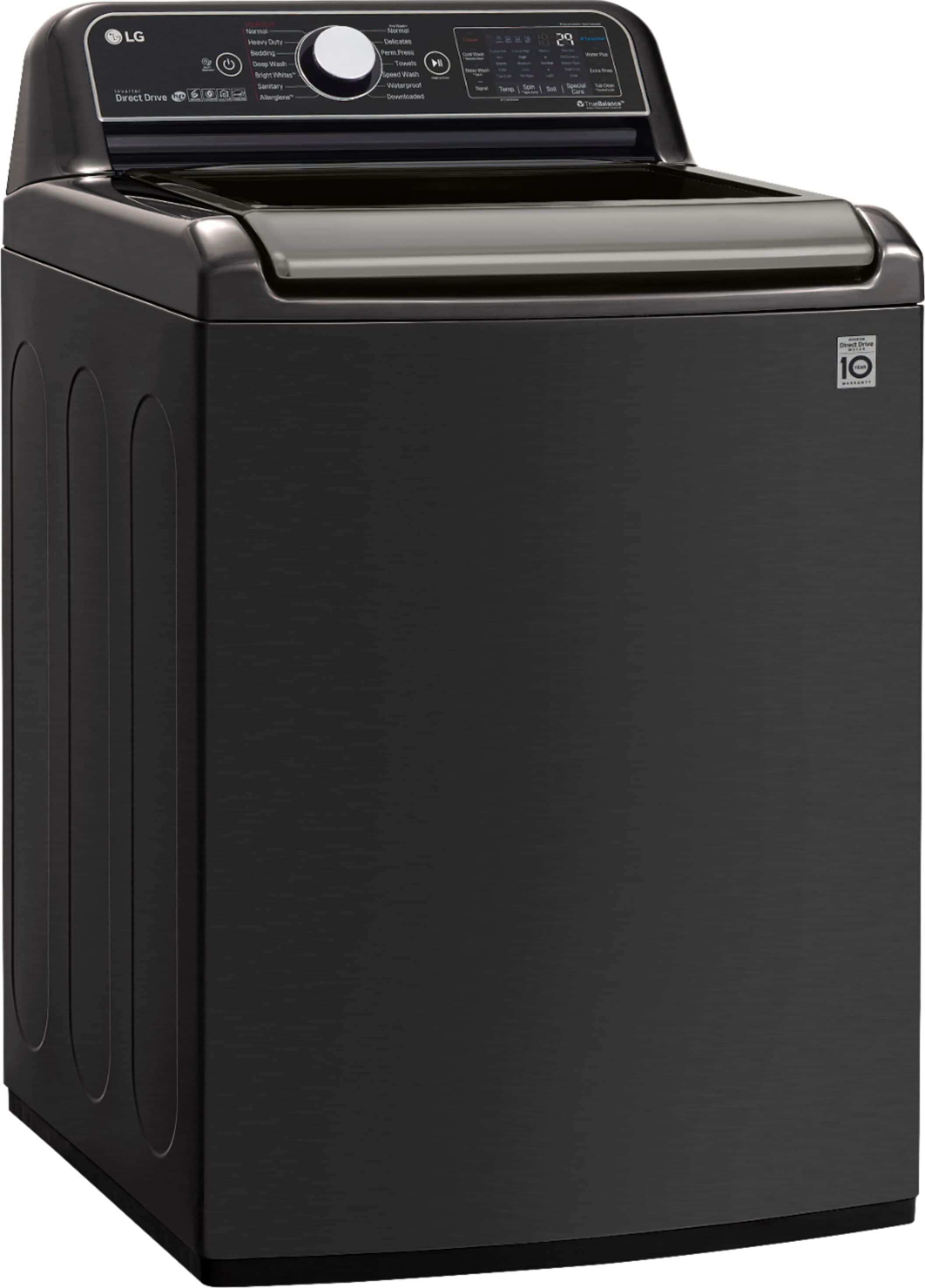 Angle. LG - 5.5 Cu. Ft. High-Efficiency Smart Top Load Washer with Steam and TurboWash3D Technology - Black Steel.