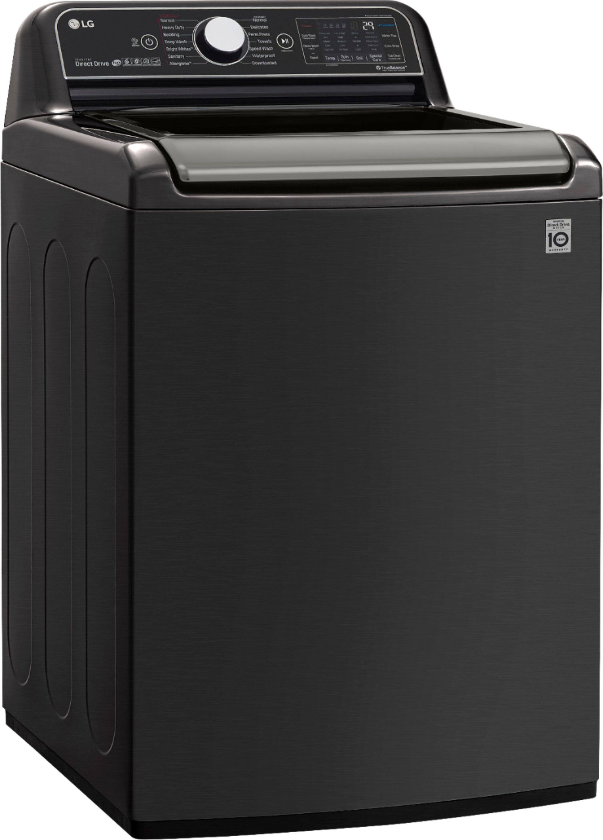 Angle. LG - 5.5 Cu. Ft. High-Efficiency Smart Top Load Washer with Steam and TurboWash3D Technology - Black Steel.