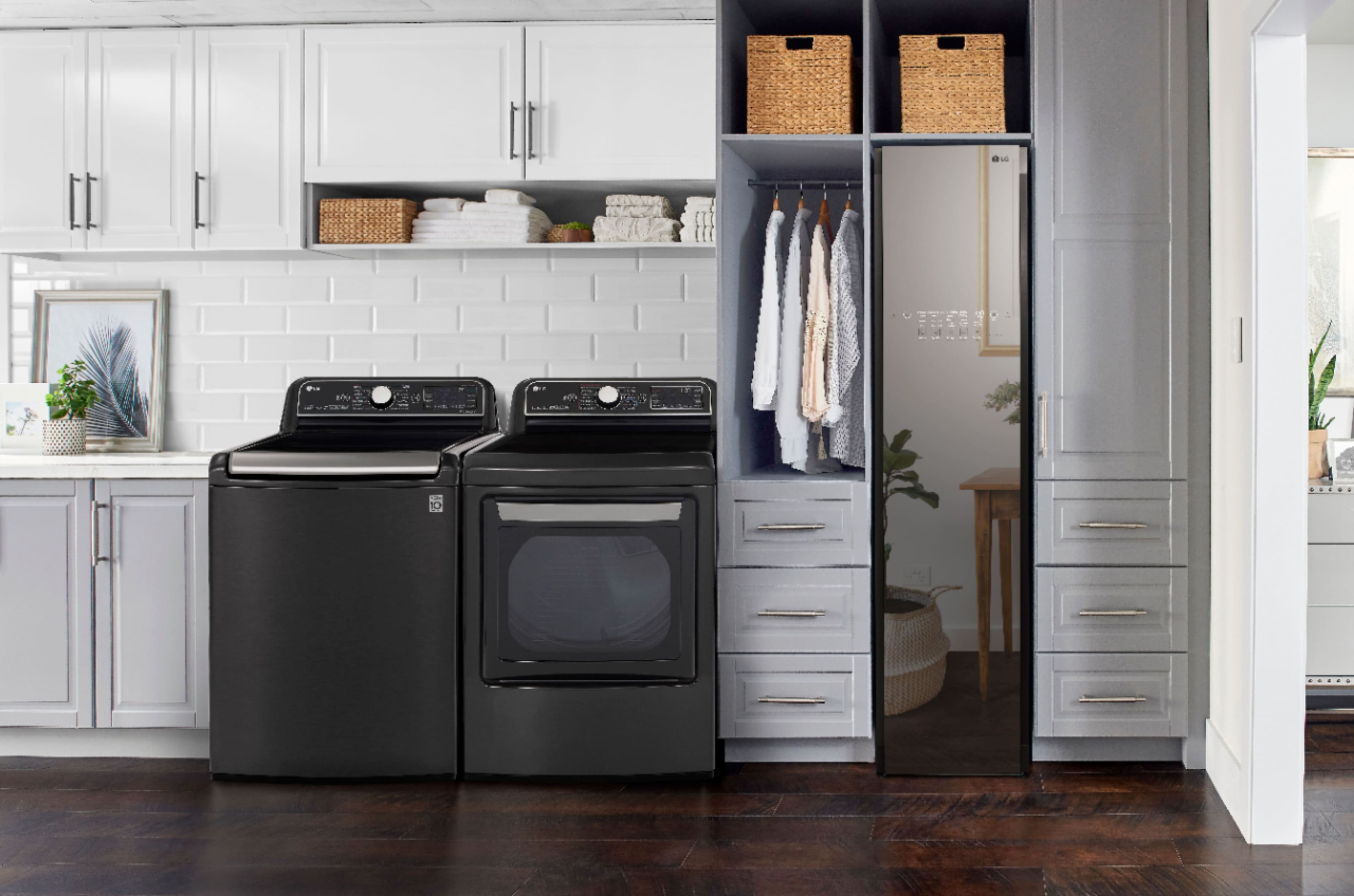Alt View 20. LG - 5.5 Cu. Ft. High-Efficiency Smart Top Load Washer with Steam and TurboWash3D Technology - Black Steel.