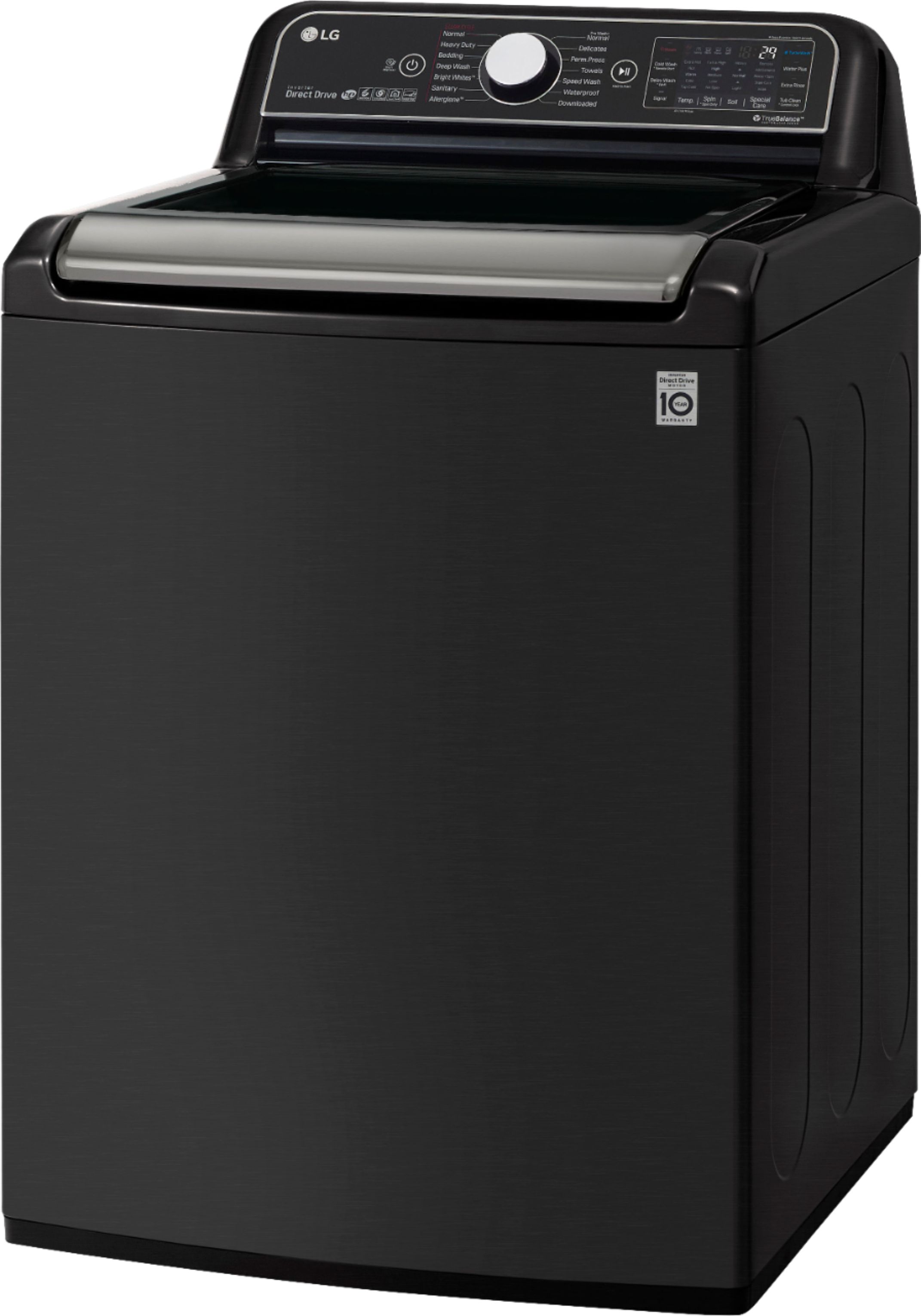 Left View: LG - 5.5 Cu. Ft. High-Efficiency Smart Top Load Washer with Steam and TurboWash3D Technology - Black Steel