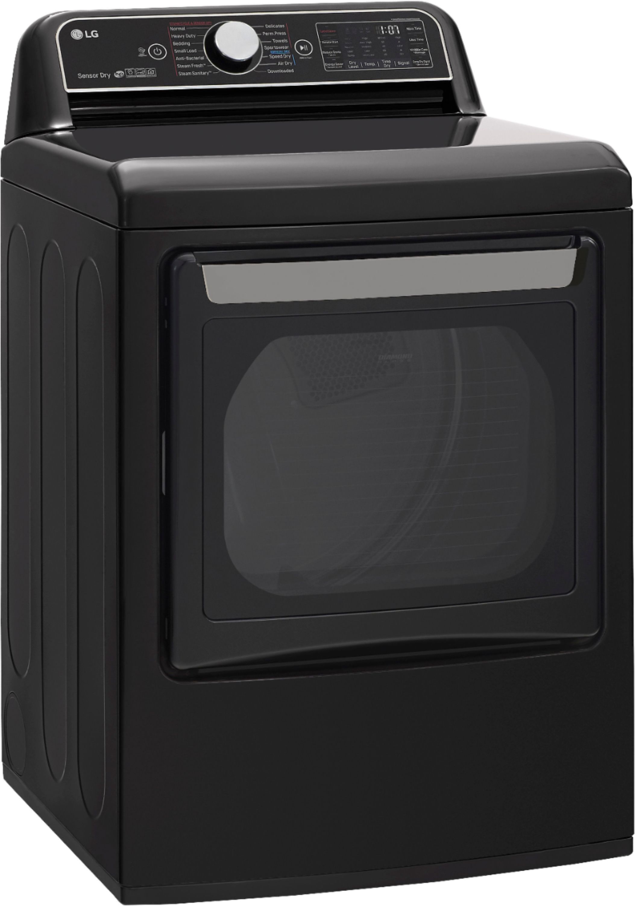 Angle View: LG - 7.3 Cu. Ft. Smart Electric Dryer with Steam and Sensor Dry - Black steel