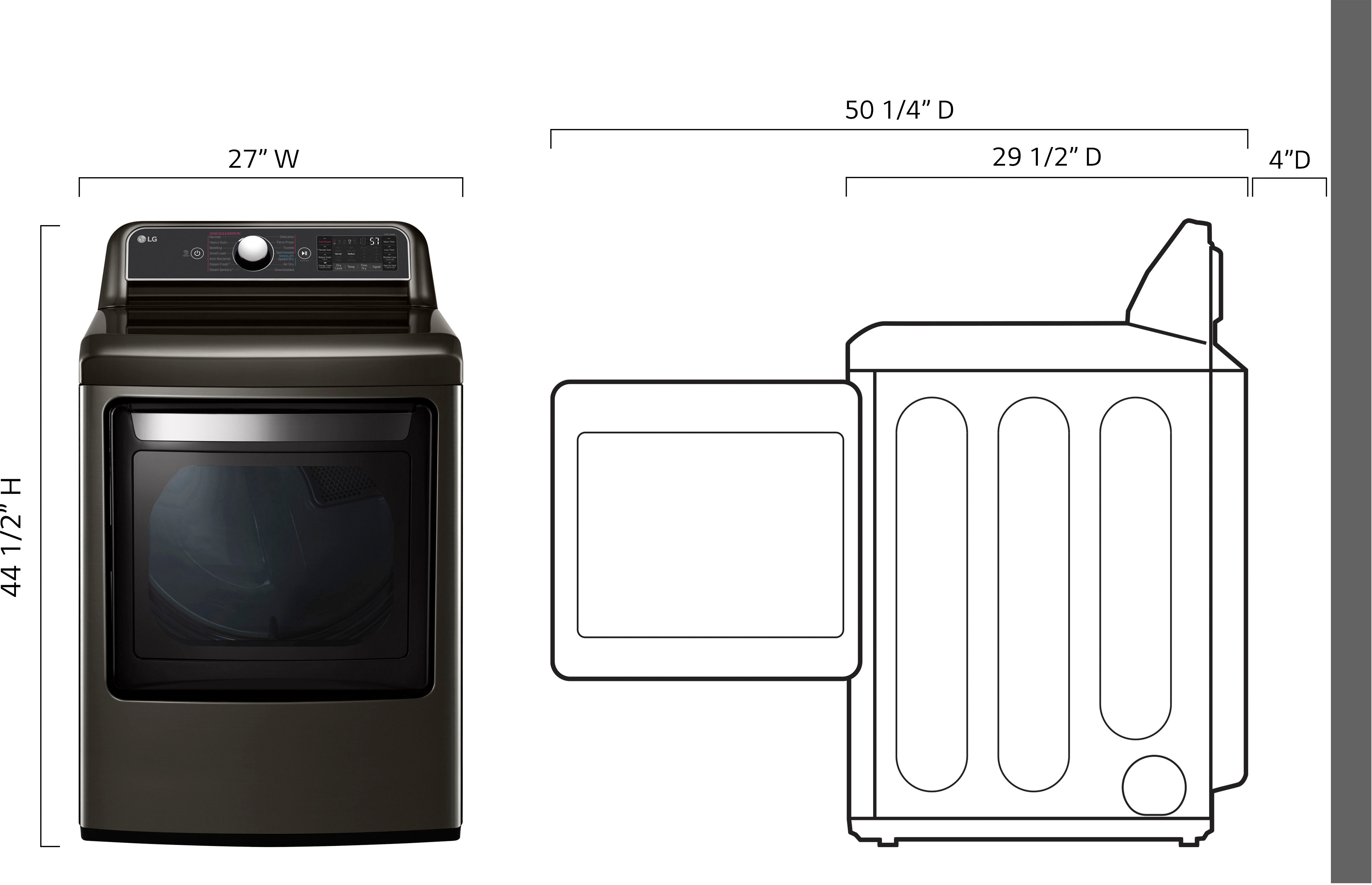 Left View: LG - 7.3 Cu. Ft. Smart Electric Dryer with Steam and Sensor Dry - Black Steel