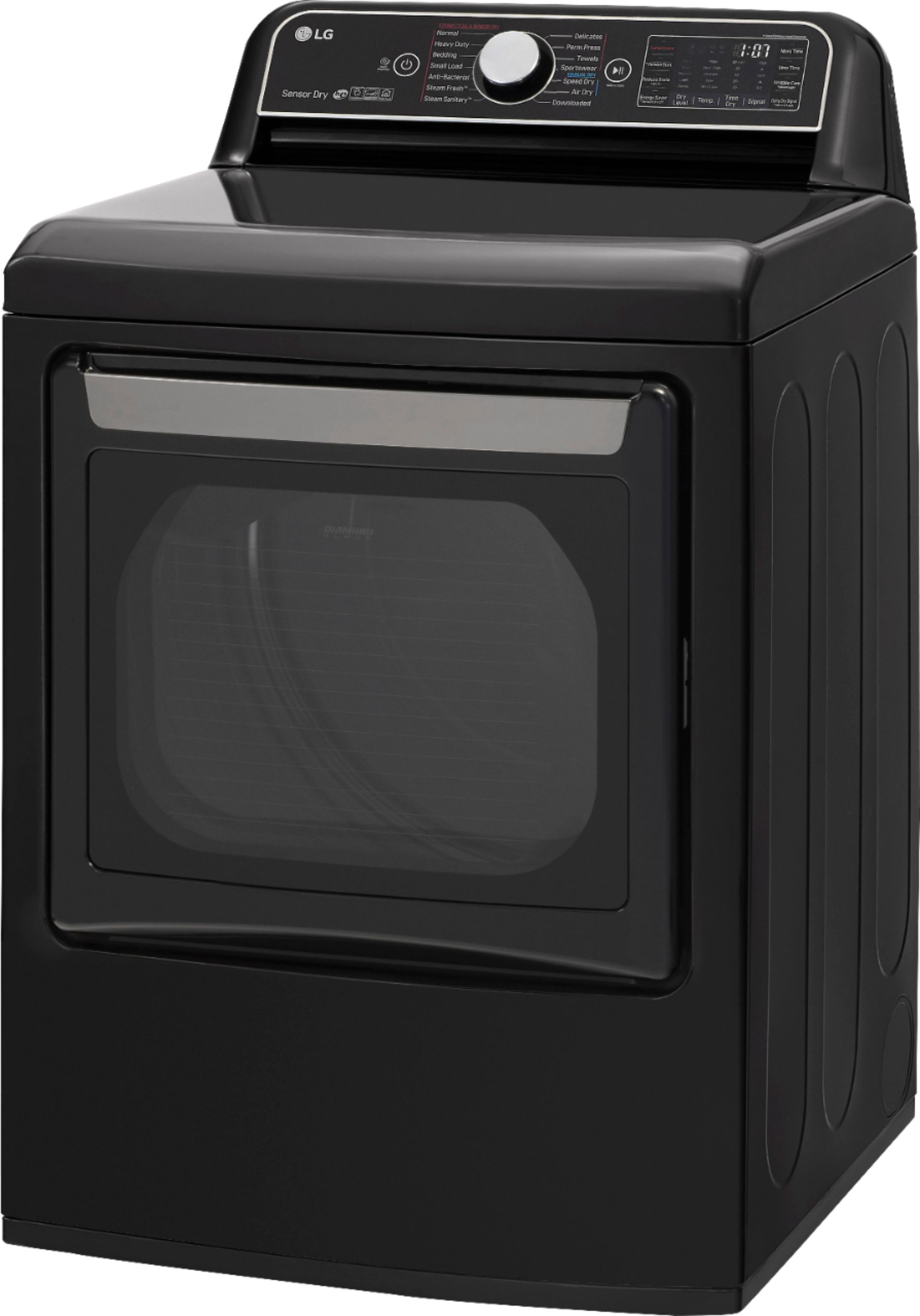 Left View: LG - 7.3 Cu. Ft. Smart Electric Dryer with Steam and Sensor Dry - Black steel
