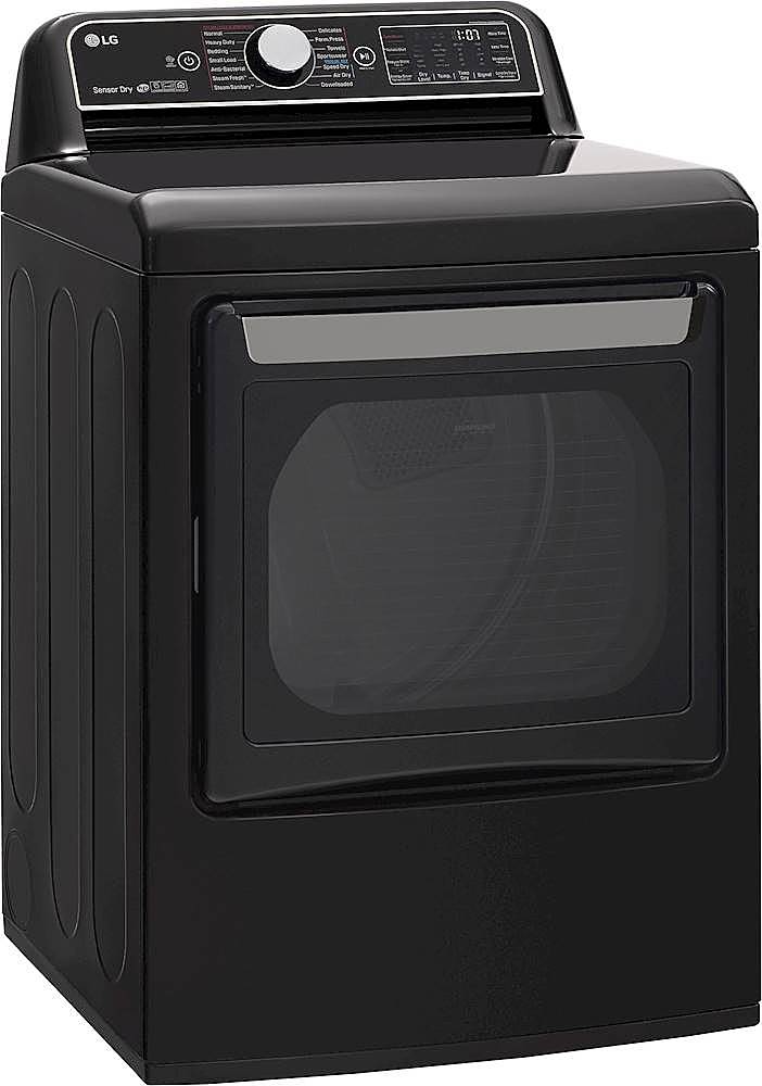 Angle View: LG - 7.3 Cu. Ft. Smart Gas Dryer with Steam and Sensor Dry - Black steel