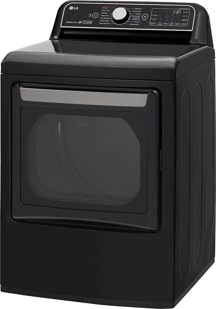Left View: LG - 7.3 Cu. Ft. Smart Gas Dryer with Steam and Sensor Dry - Black steel