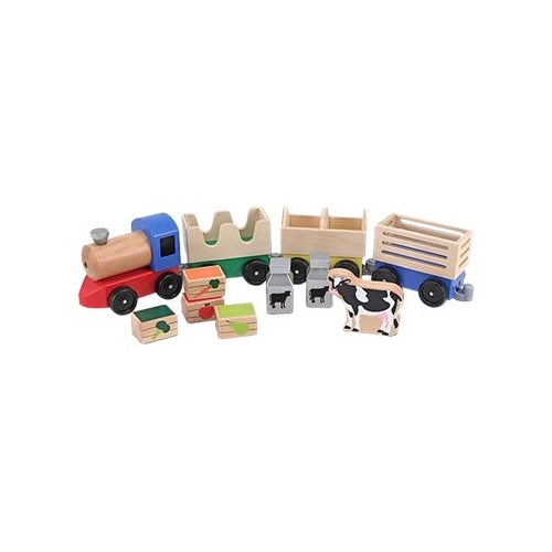 Angle View: Melissa & Doug Wooden Farm Train Set - Classic Wooden Toy (3 linking cars)