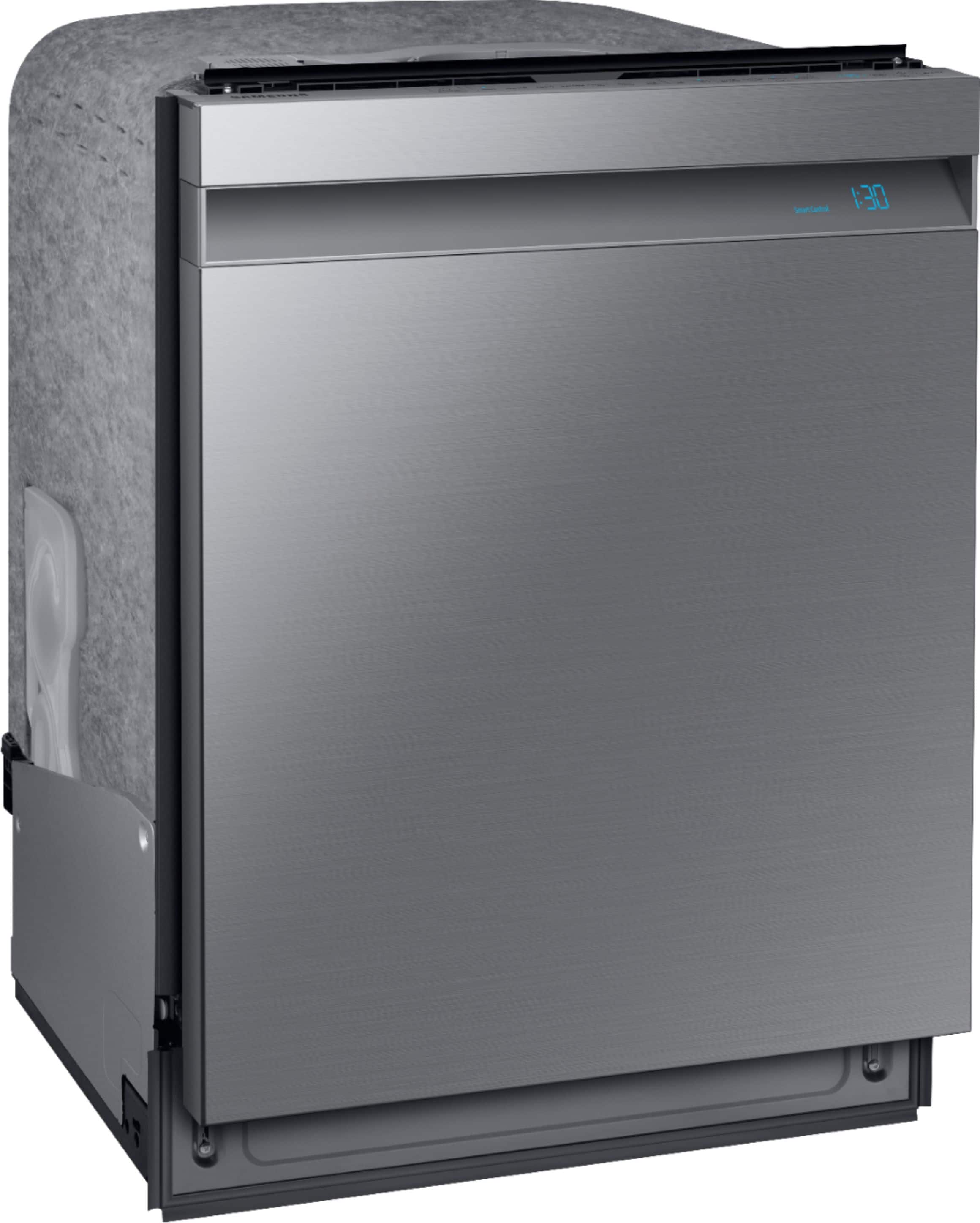 Angle. Samsung - AutoRelease Dry Smart Built-In Stainless Steel Tub Dishwasher with 3rd Rack, Linear Wash, 39dBA - Stainless steel.