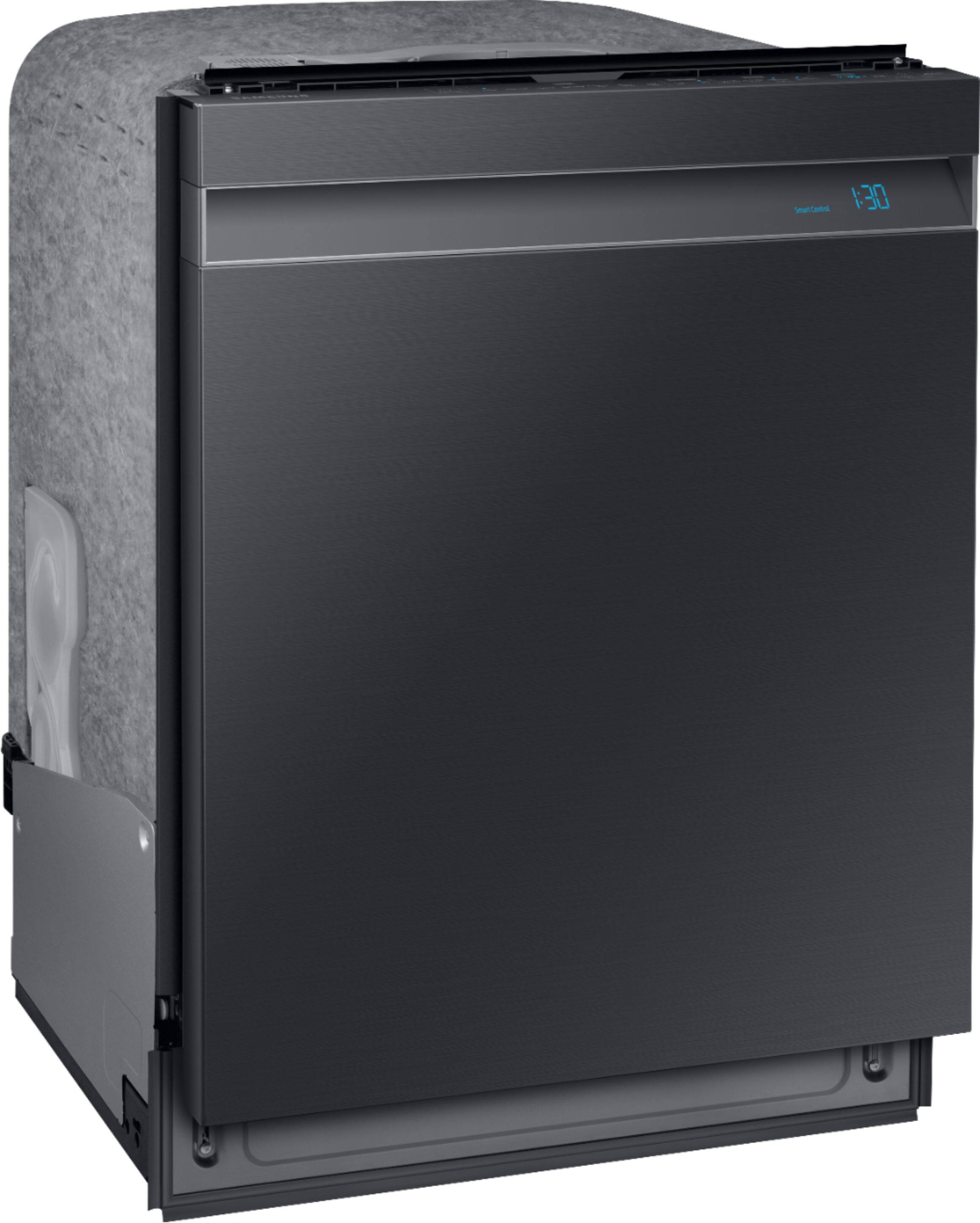 Angle. Samsung - AutoRelease Dry Smart Built-In Stainless Steel Tub Dishwasher with 3rd Rack, Linear Wash, 39dBA - Black stainless steel.