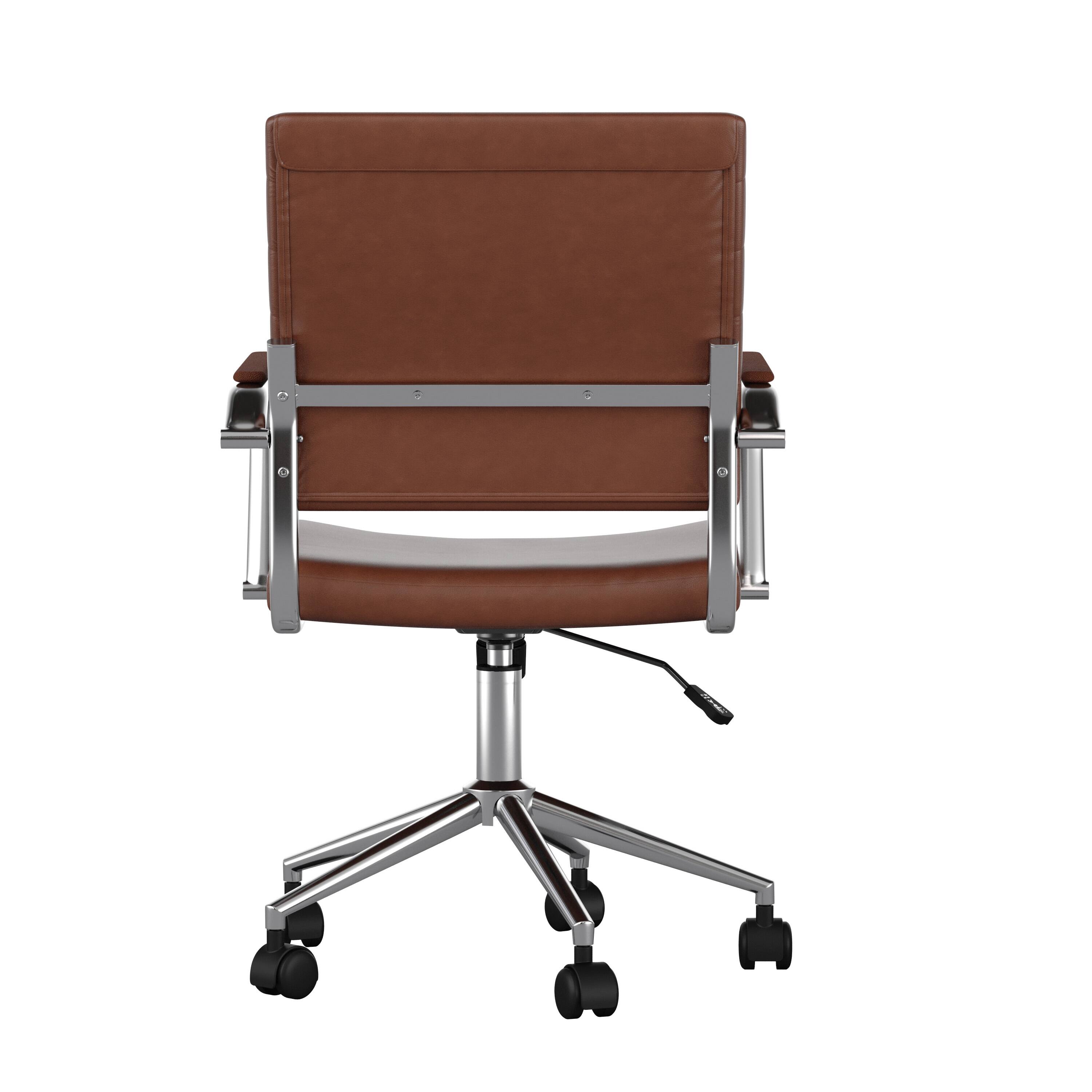 Alt View 20. Martha Stewart - Piper Ribbed Faux Leather Office Chair - Saddle Brown Faux Leather/Polished Nickel.