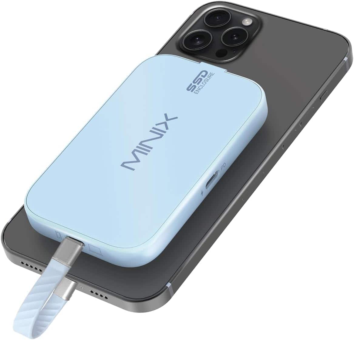 MINIX - M.2 NVMe SATA SSD Enclosure with Magsafe for iPhone 15/16 Pro/Pro Max ProRes & USB-C Devices, 3.5mm Audio, PD60W 10Gbps