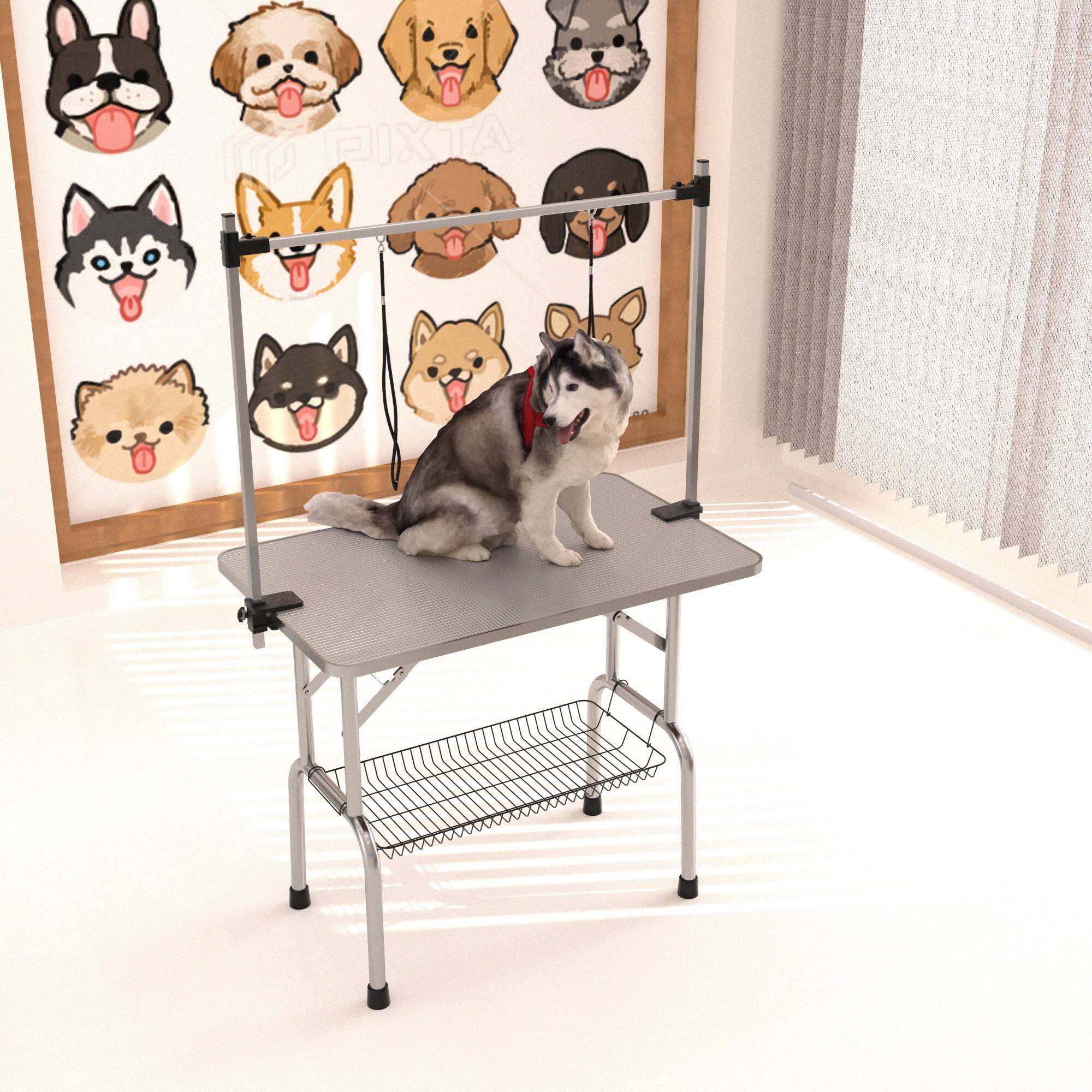 Alt View 6. Glintex - 36" Stainless steel Folding Pet Grooming Table，Dressing Table，Adjustable Arm and Storage Basket for Home and Pet Salon.
