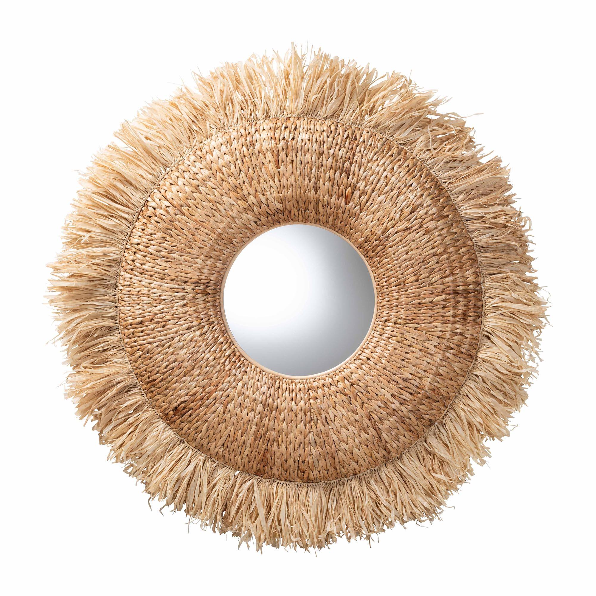 bali & pari Ashra Rattan and Seagrass Wall Mirror with Fringe Edge ...
