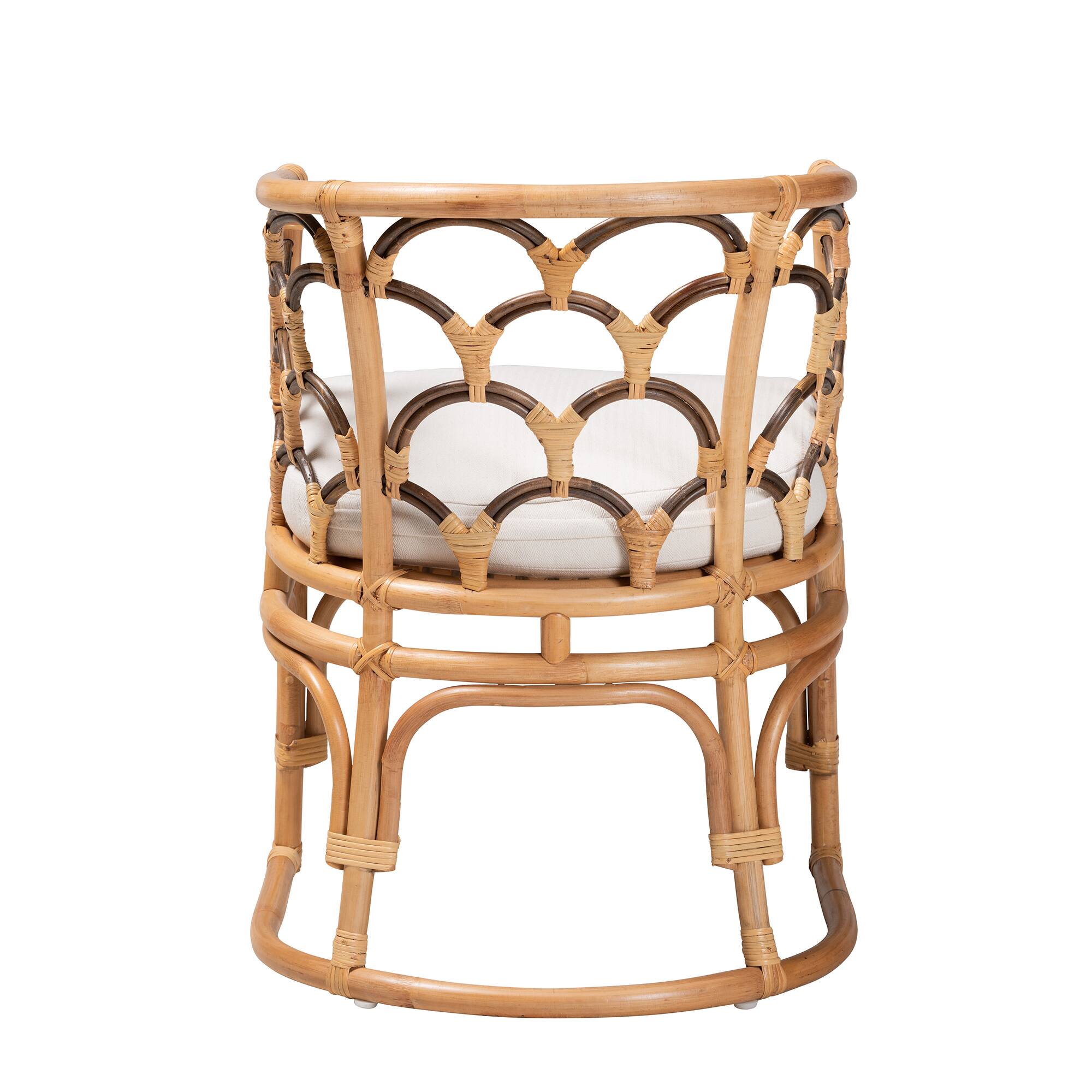 Back. bali & pari - Aster Modern Bohemian Rattan Armchair - White/Natural Brown.